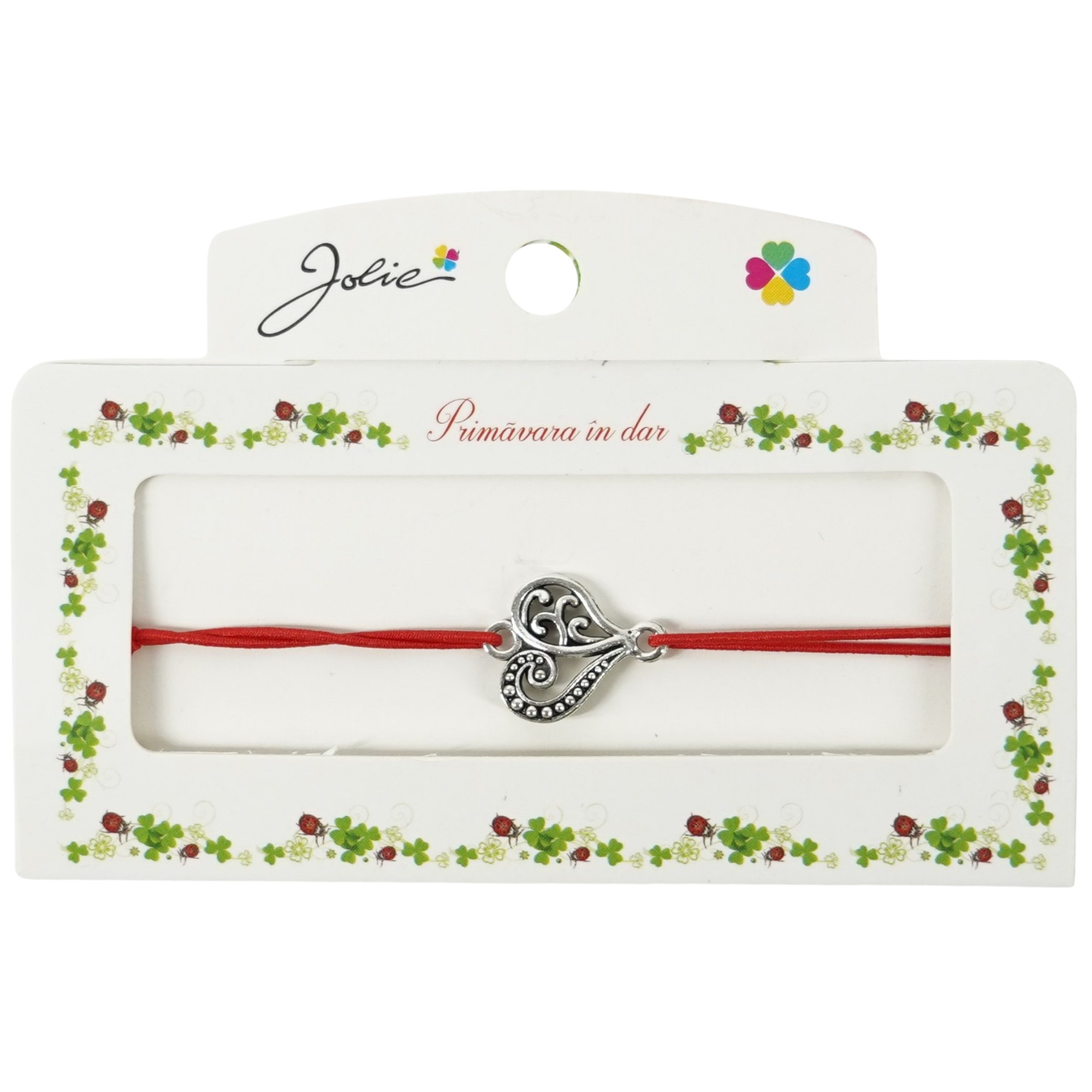 Martisor Bratara cu 2 Noduri Elastica, Jolie, Snur Rosu, Model Inima