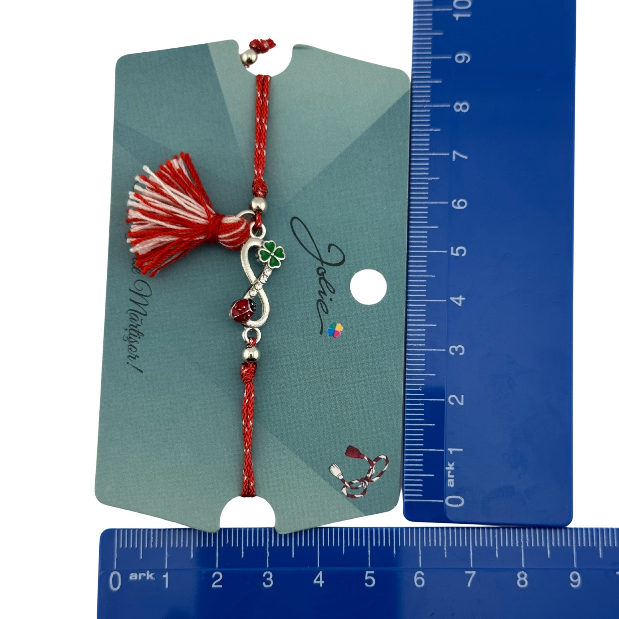 Martisor Bratara Ciucure, Jolie, Snur Rosu Reglabil, cu Pandantiv, Model Infinit Buburuza