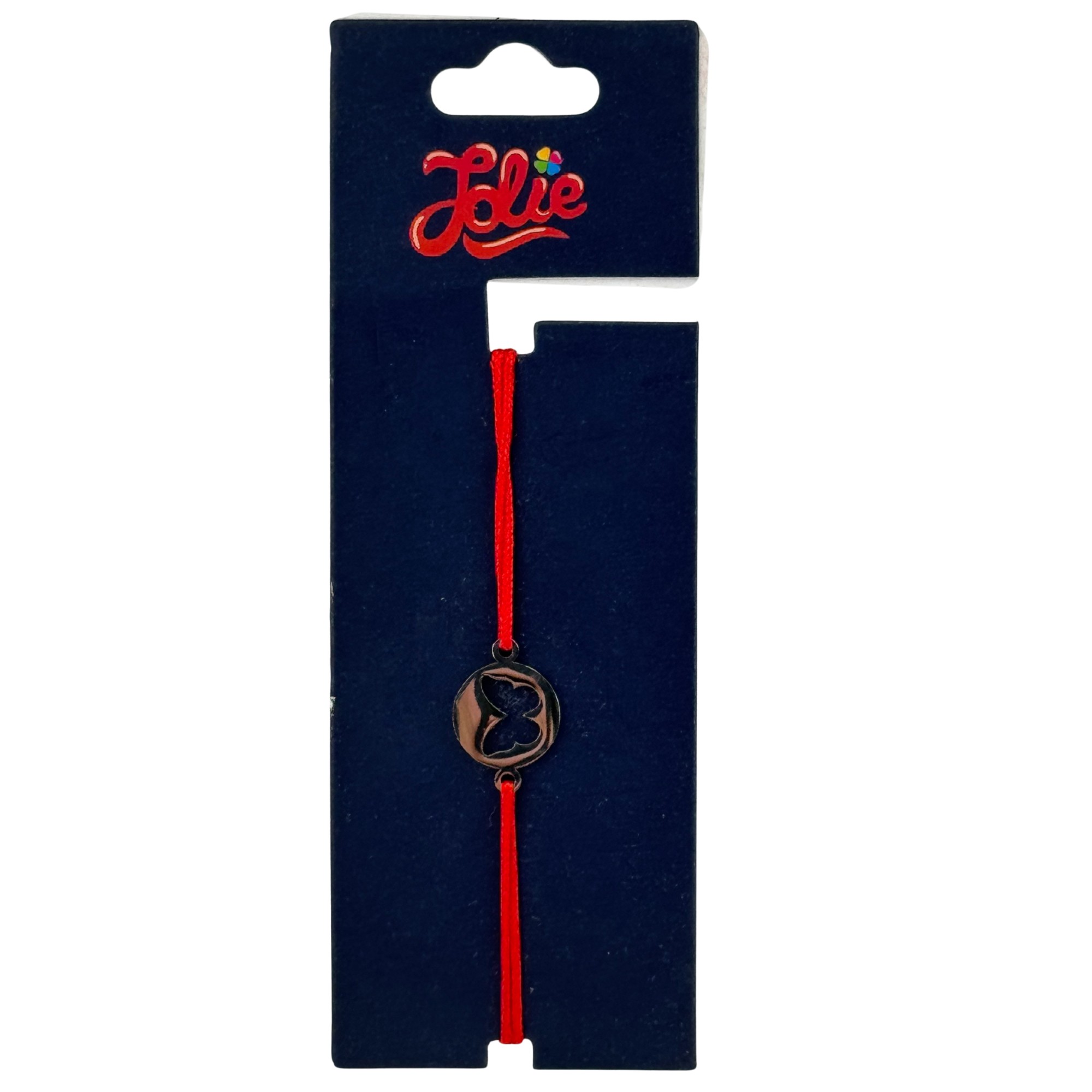 Martisor Bratara din Inox pentru Copii, Jolie, Textil si Inox, Snur Rosu, Model Fluture, Argintiu