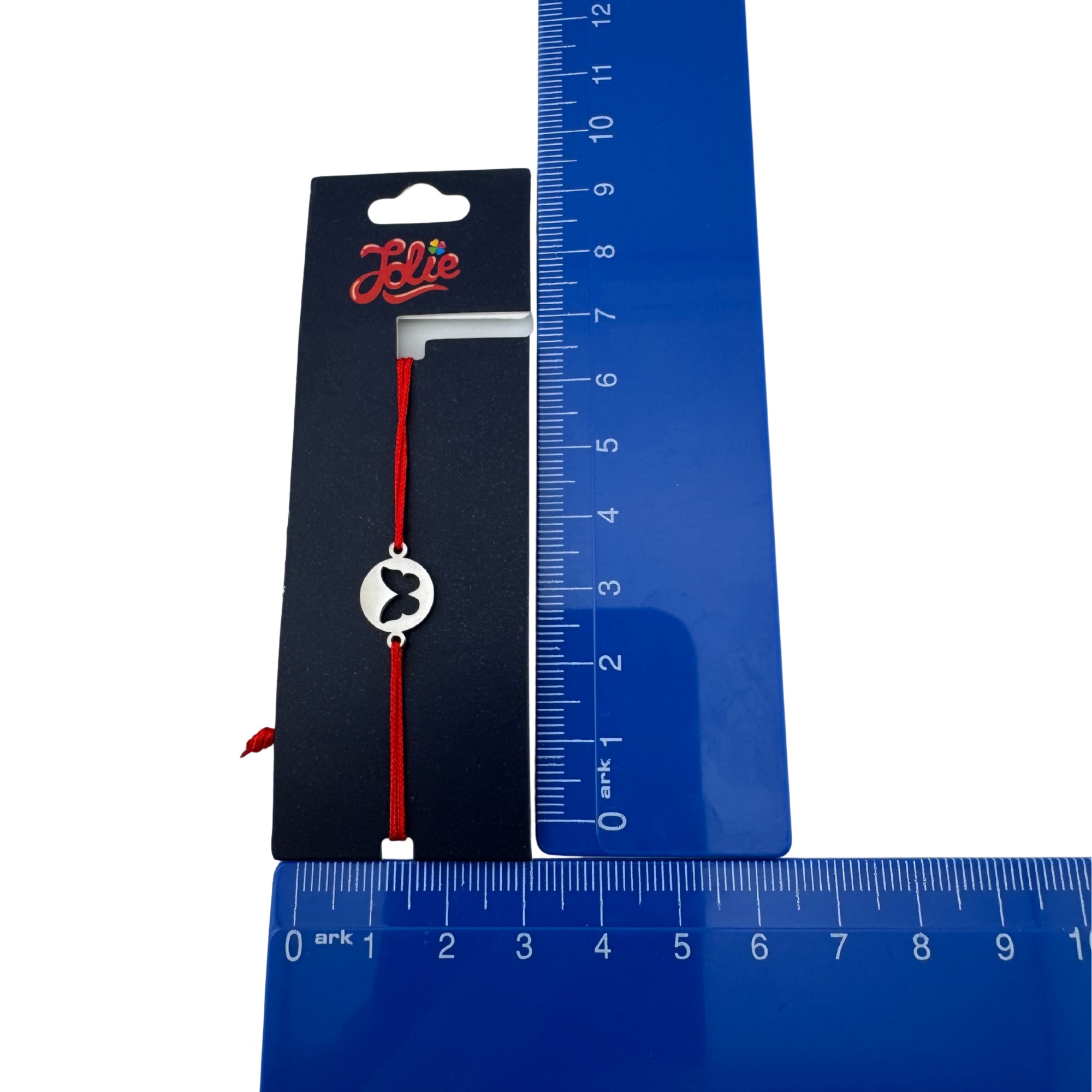 Martisor Bratara din Inox pentru Copii, Jolie, Textil si Inox, Snur Rosu, Model Fluture, Argintiu