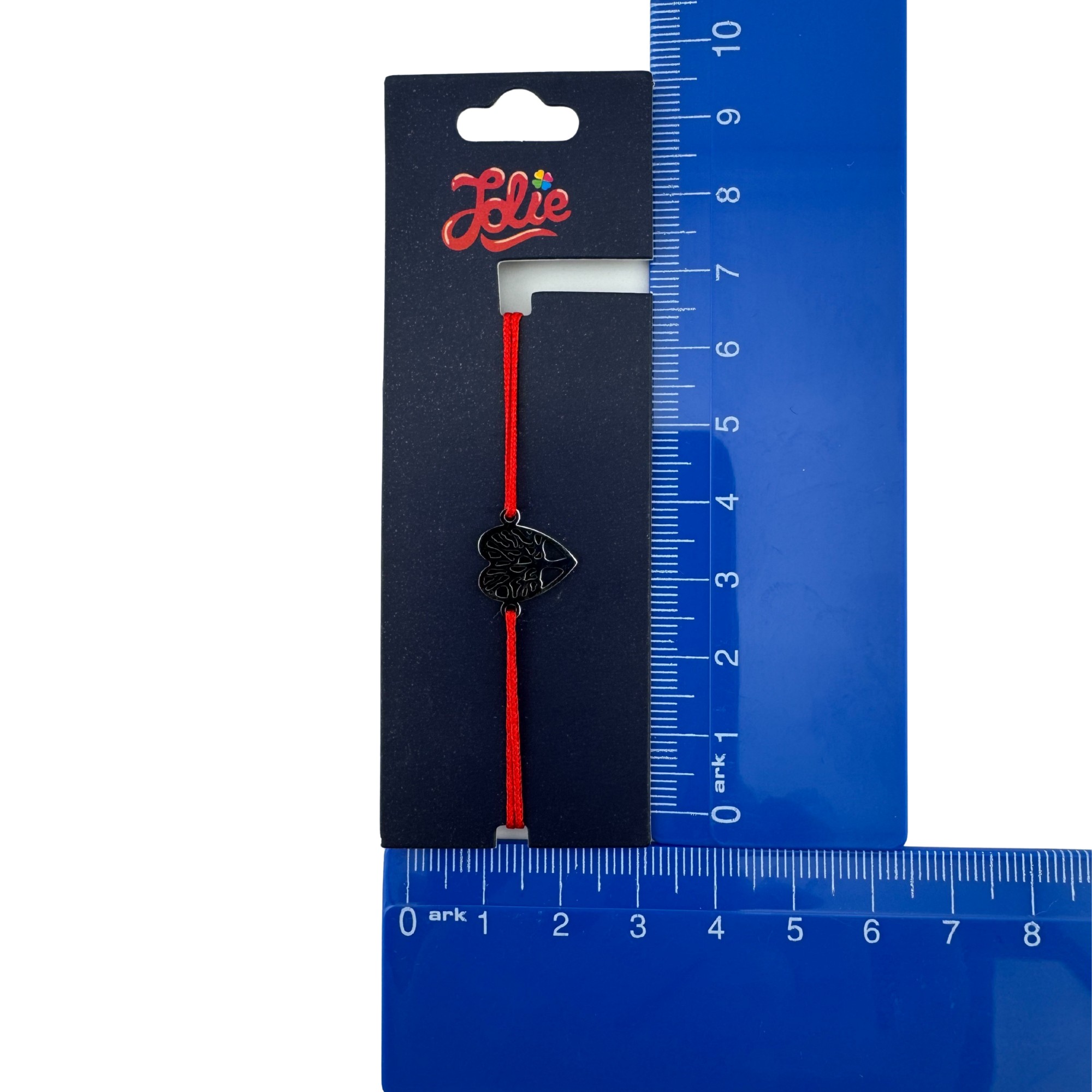 Martisor Bratara din Inox pentru Copii, Jolie, Textil si Inox, Snur Rosu, Model Inimioara, Argintiu