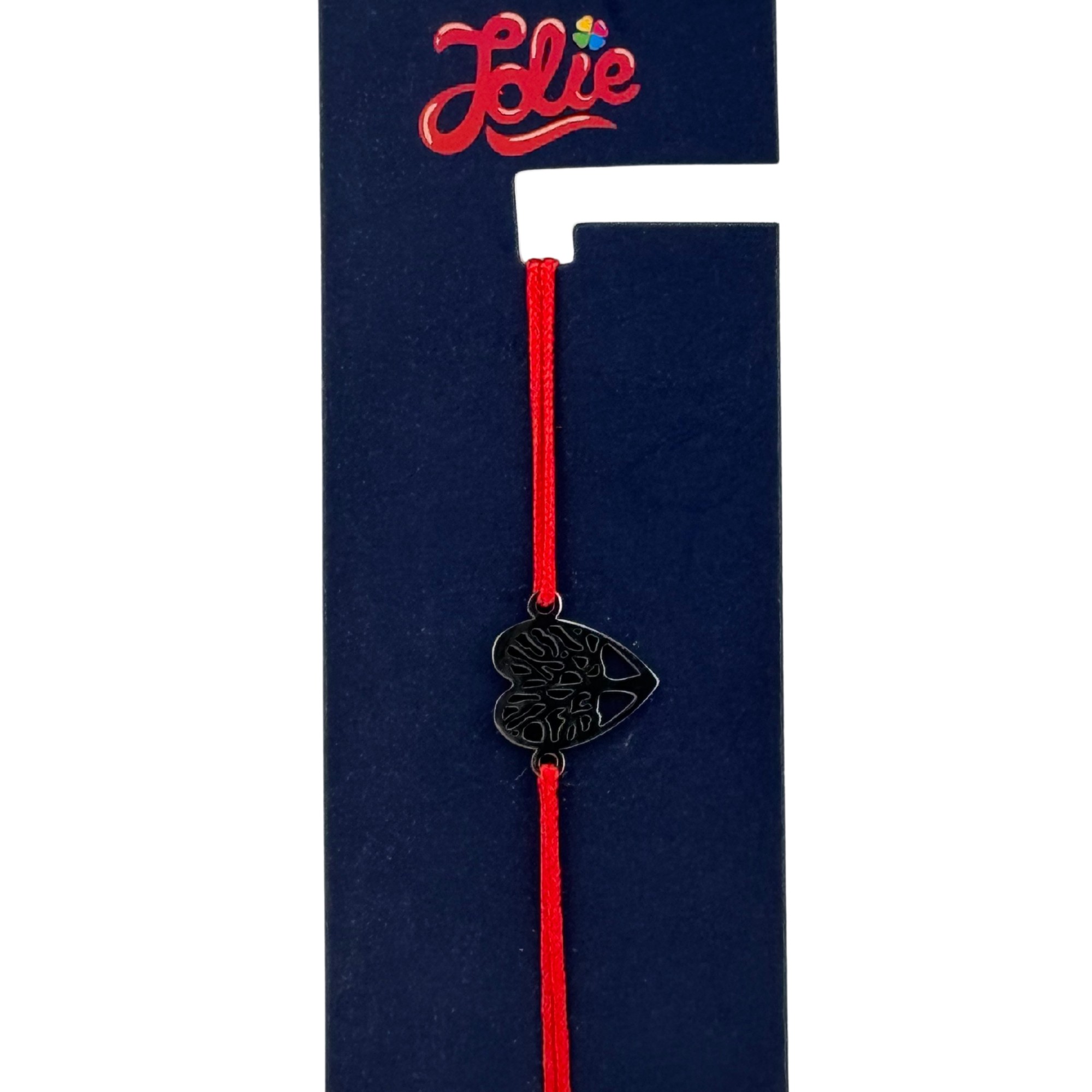 Martisor Bratara din Inox pentru Copii, Jolie, Textil si Inox, Snur Rosu, Model Inimioara, Argintiu