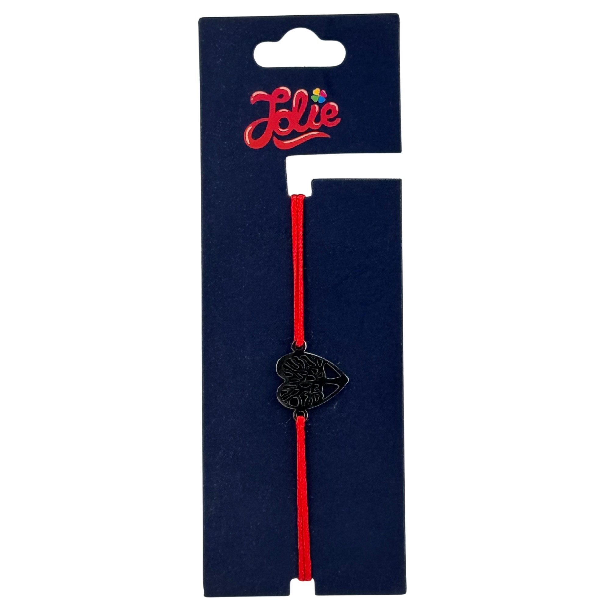 Martisor Bratara din Inox pentru Copii, Jolie, Textil si Inox, Snur Rosu, Model Inimioara, Argintiu