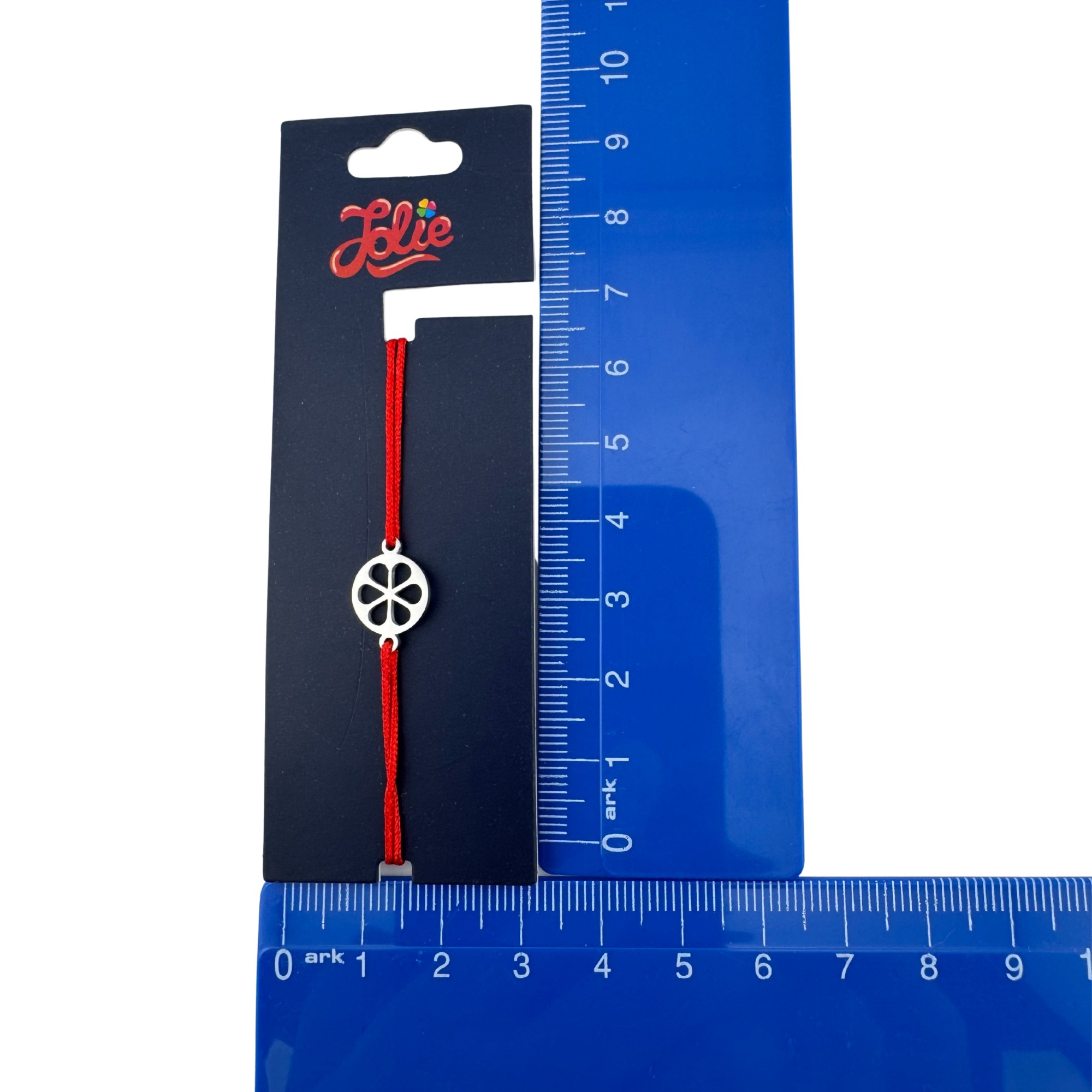 Martisor Bratara din Inox pentru Copii, Jolie, Textil si Inox, Snur Rosu, Model Floare, Argintiu