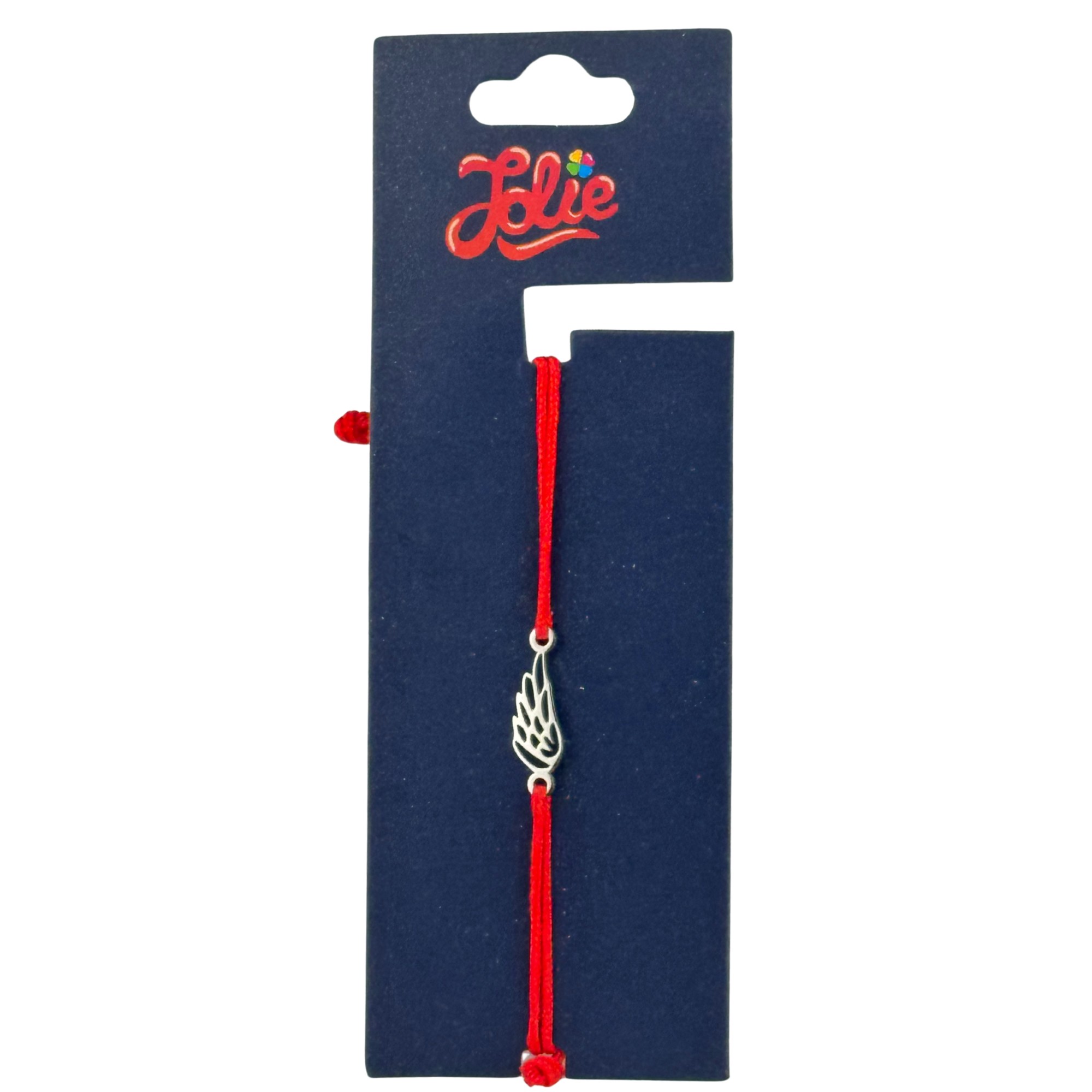 Martisor Bratara din Inox pentru Copii, Jolie, Textil si Inox, Snur Rosu, Model Aripa de Inger, Argintiu