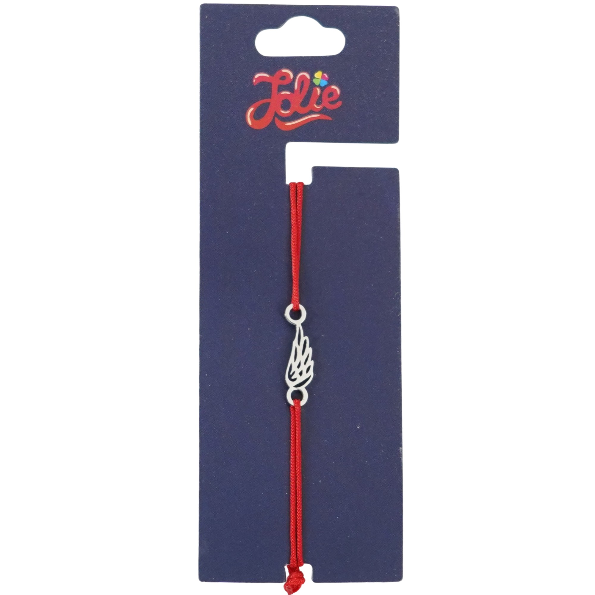 Martisor Bratara din Inox pentru Copii, Jolie, Textil si Inox, Snur Rosu, Model Aripa de Inger, Argintiu