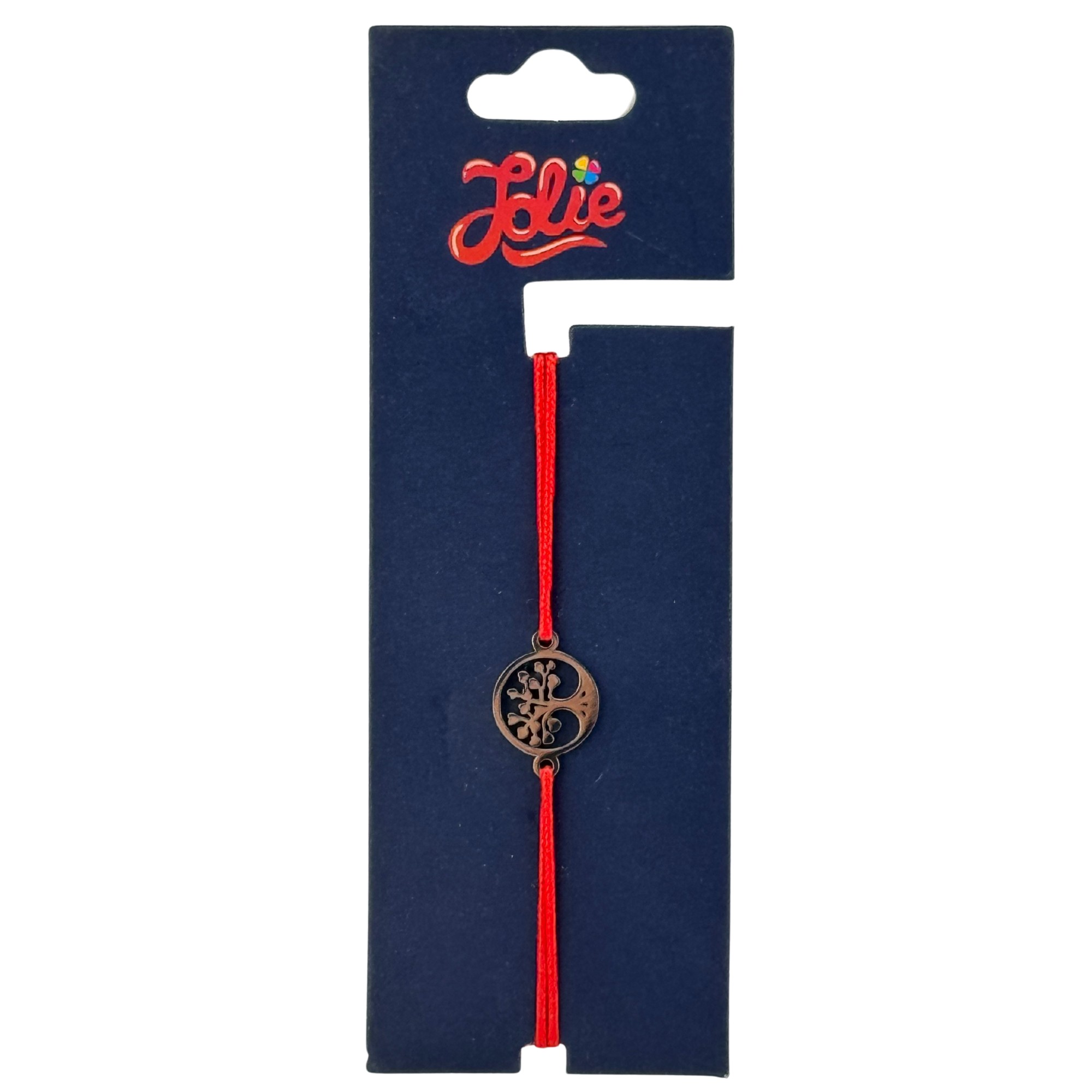 Martisor Bratara din Inox pentru Copii, Jolie, Textil si Inox, Snur Rosu, Model Copacul Vietii, Argintiu