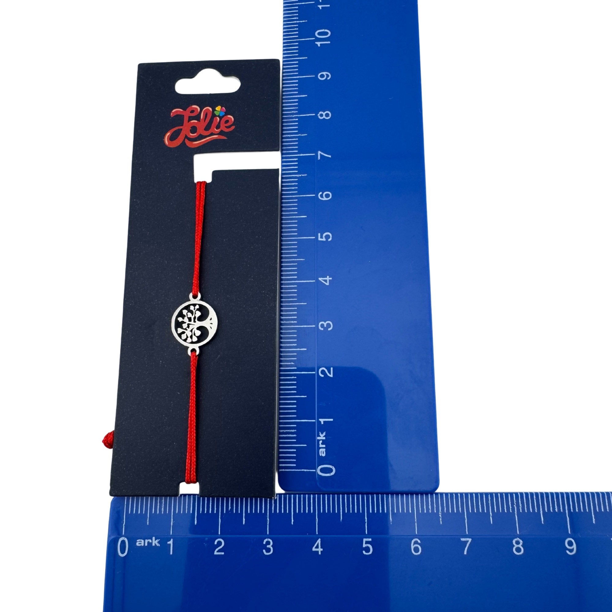 Martisor Bratara din Inox pentru Copii, Jolie, Textil si Inox, Snur Rosu, Model Copacul Vietii, Argintiu