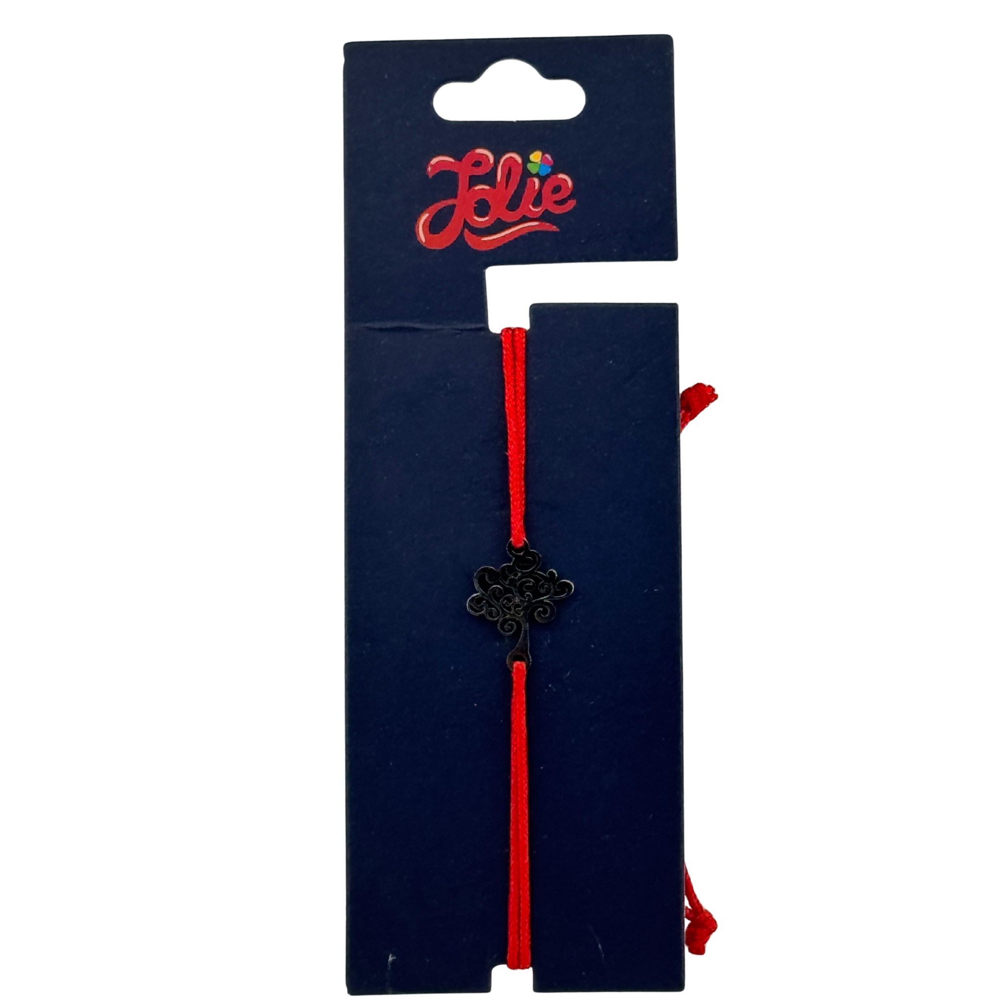 Martisor Bratara din Inox pentru Copii, Jolie, Textil si Inox, Snur Rosu, Model Copac, Argintiu