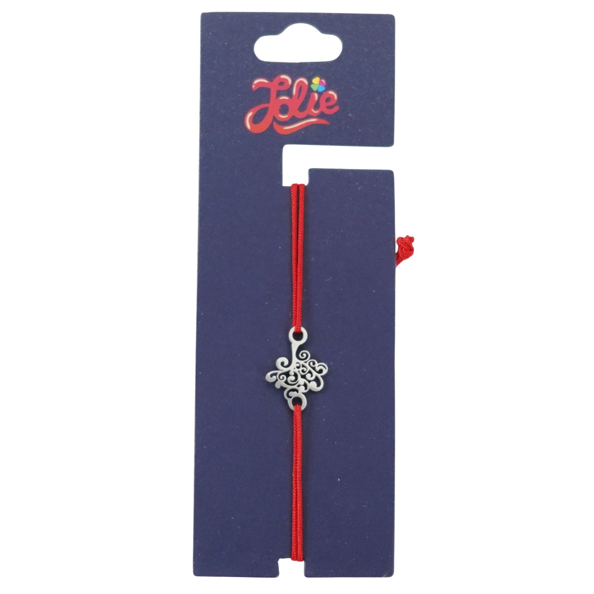 Martisor Bratara din Inox pentru Copii, Jolie, Textil si Inox, Snur Rosu, Model Copac, Argintiu