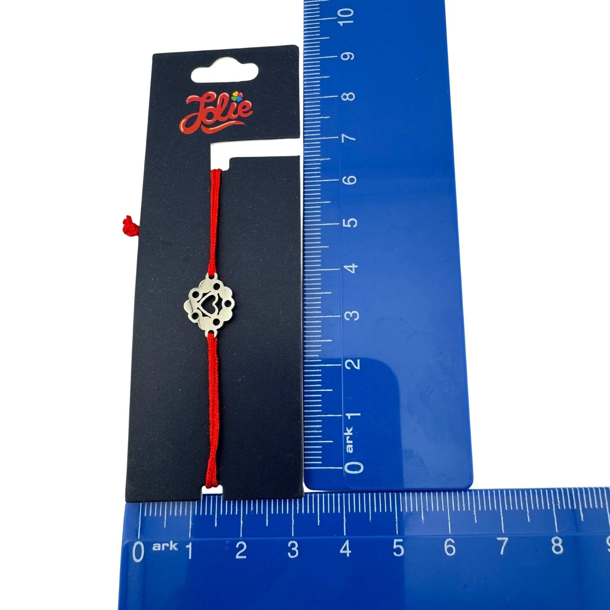 Martisor Bratara din Inox pentru Copii, Jolie, Textil si Inox, Snur Rosu, Model Inima, Argintiu