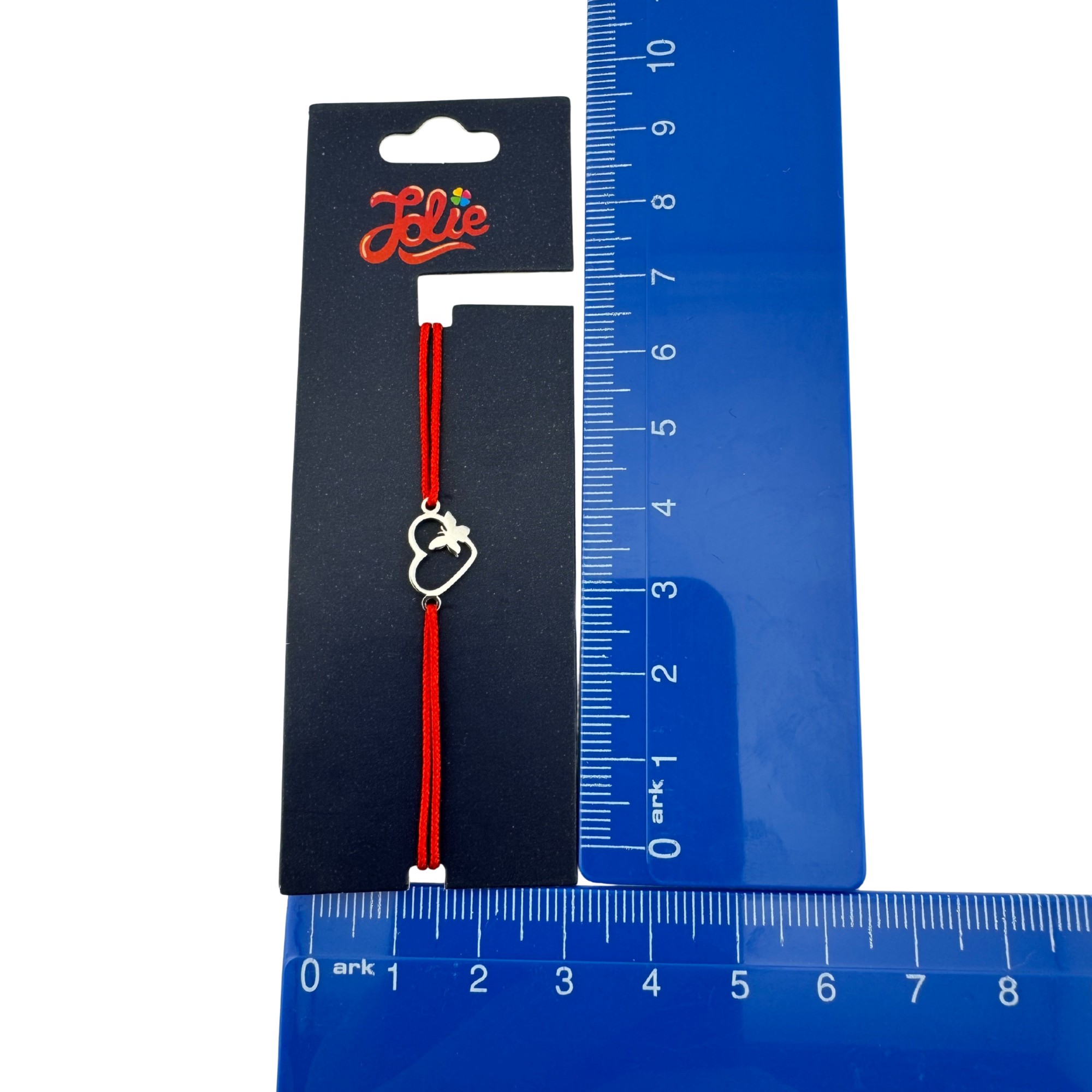 Martisor Bratara din Inox pentru Copii, Jolie, Textil si Inox, Snur Rosu, Model Inima Fluture, Argintiu