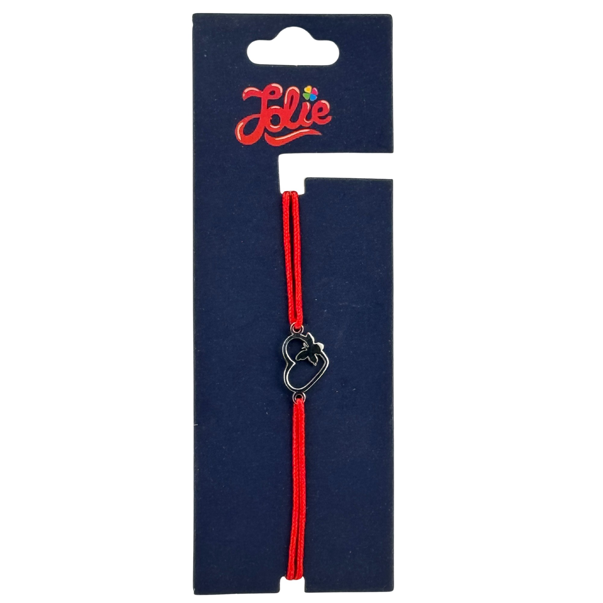 Martisor Bratara din Inox pentru Copii, Jolie, Textil si Inox, Snur Rosu, Model Inima Fluture, Argintiu