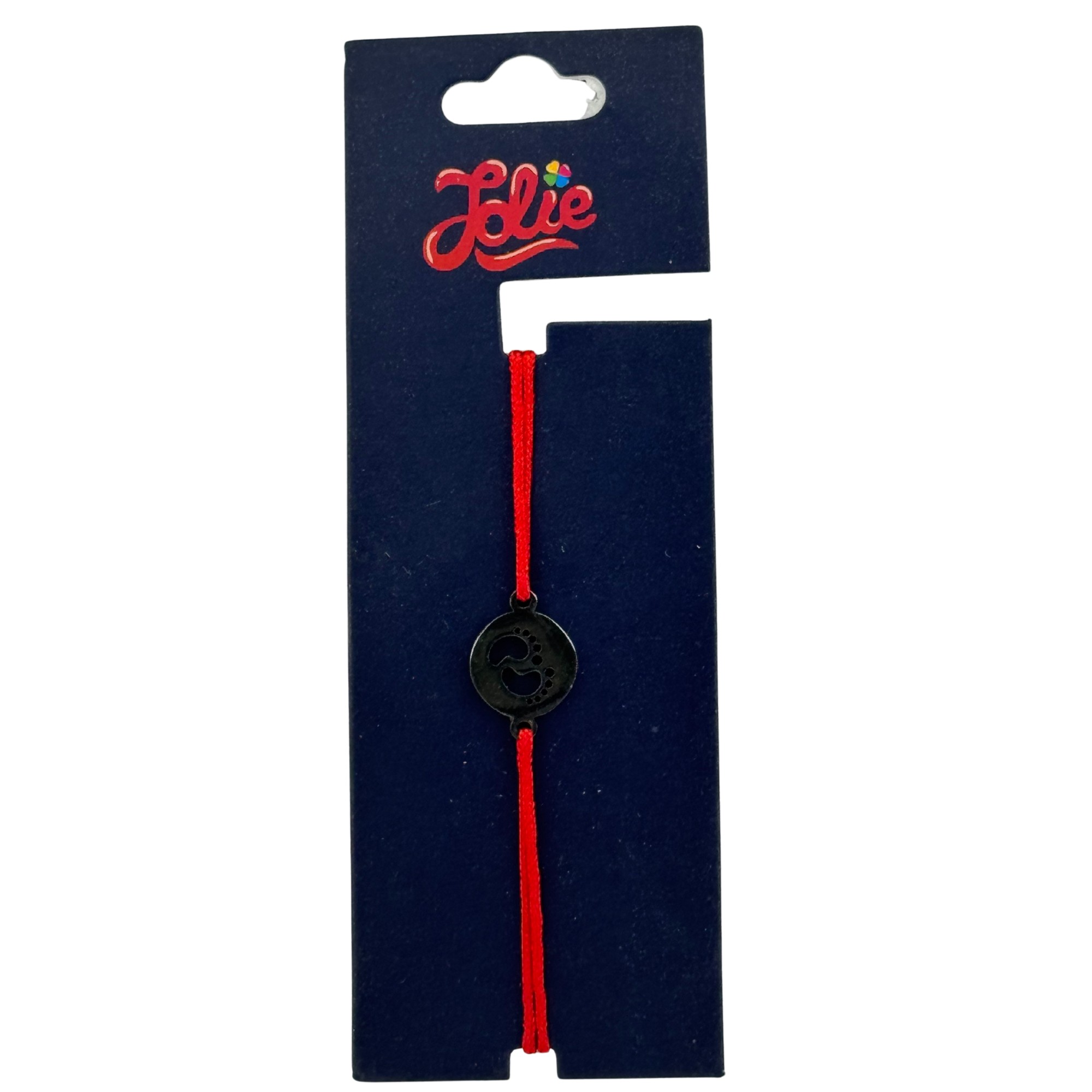 Martisor Bratara din Inox pentru Copii, Jolie, Textil si Inox, Snur Rosu, Model Talpi, Argintiu