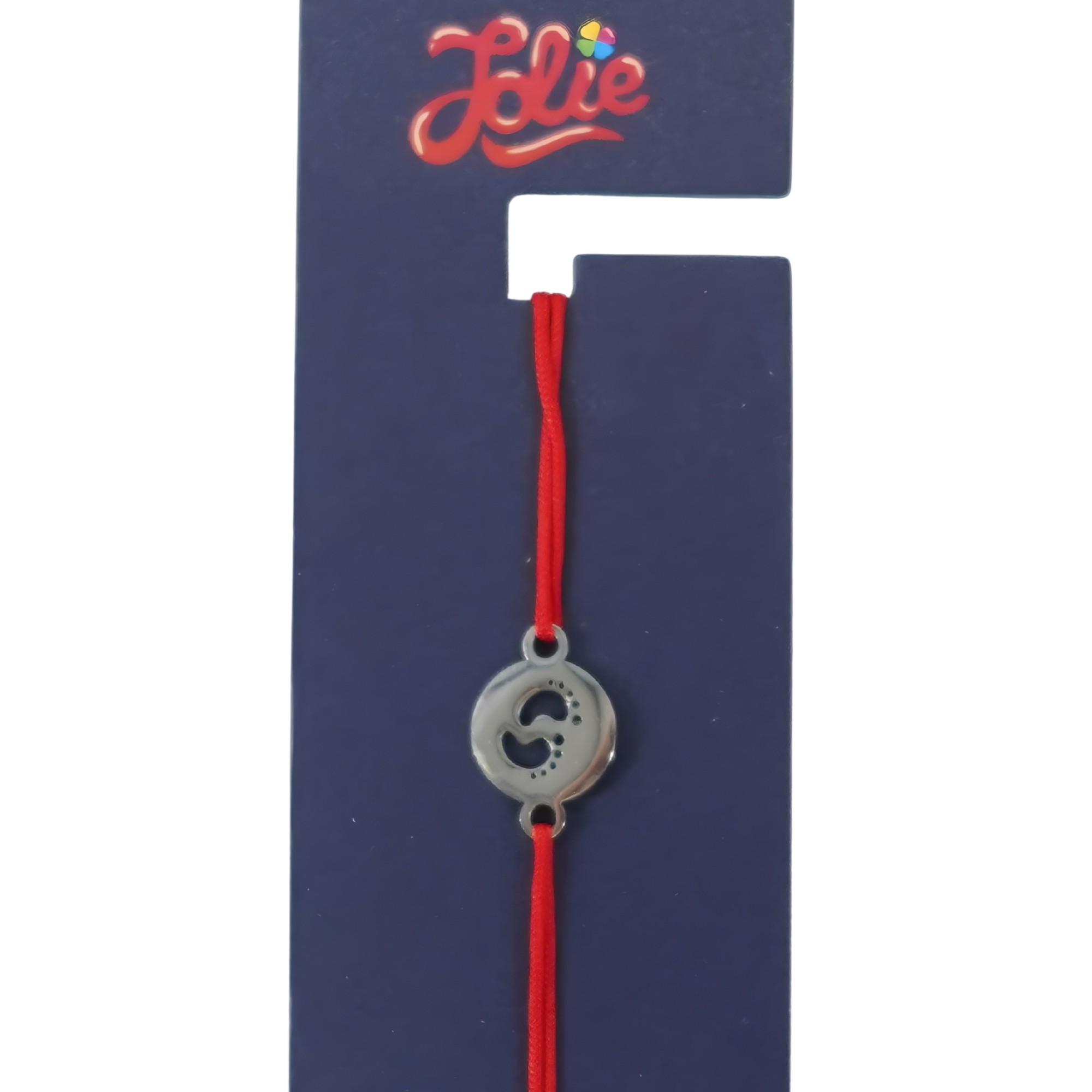 Martisor Bratara din Inox pentru Copii, Jolie, Textil si Inox, Snur Rosu, Model Talpi, Argintiu