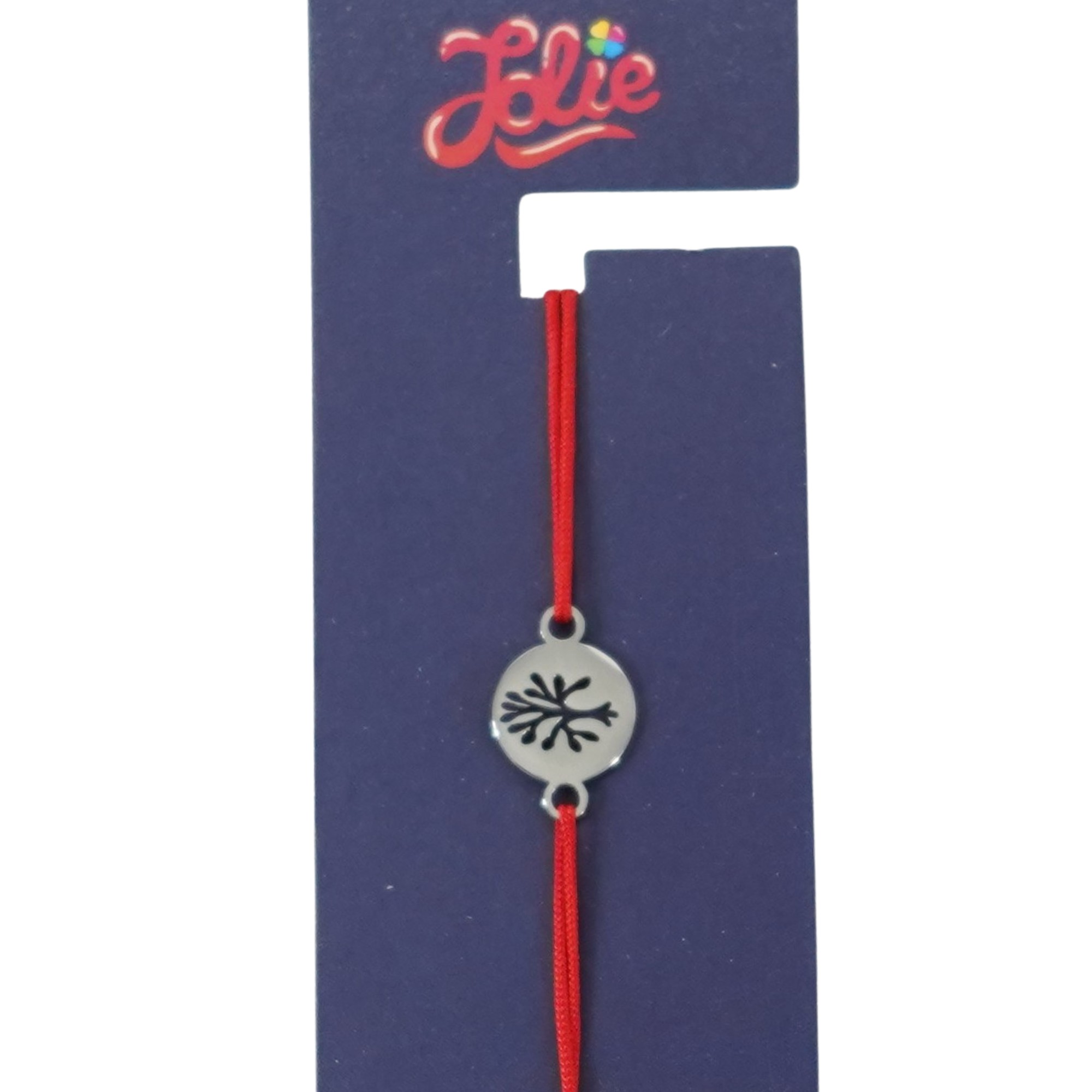 Martisor Bratara din Inox pentru Copii, Jolie, Textil si Inox, Snur Rosu, Model Banut, Argintiu