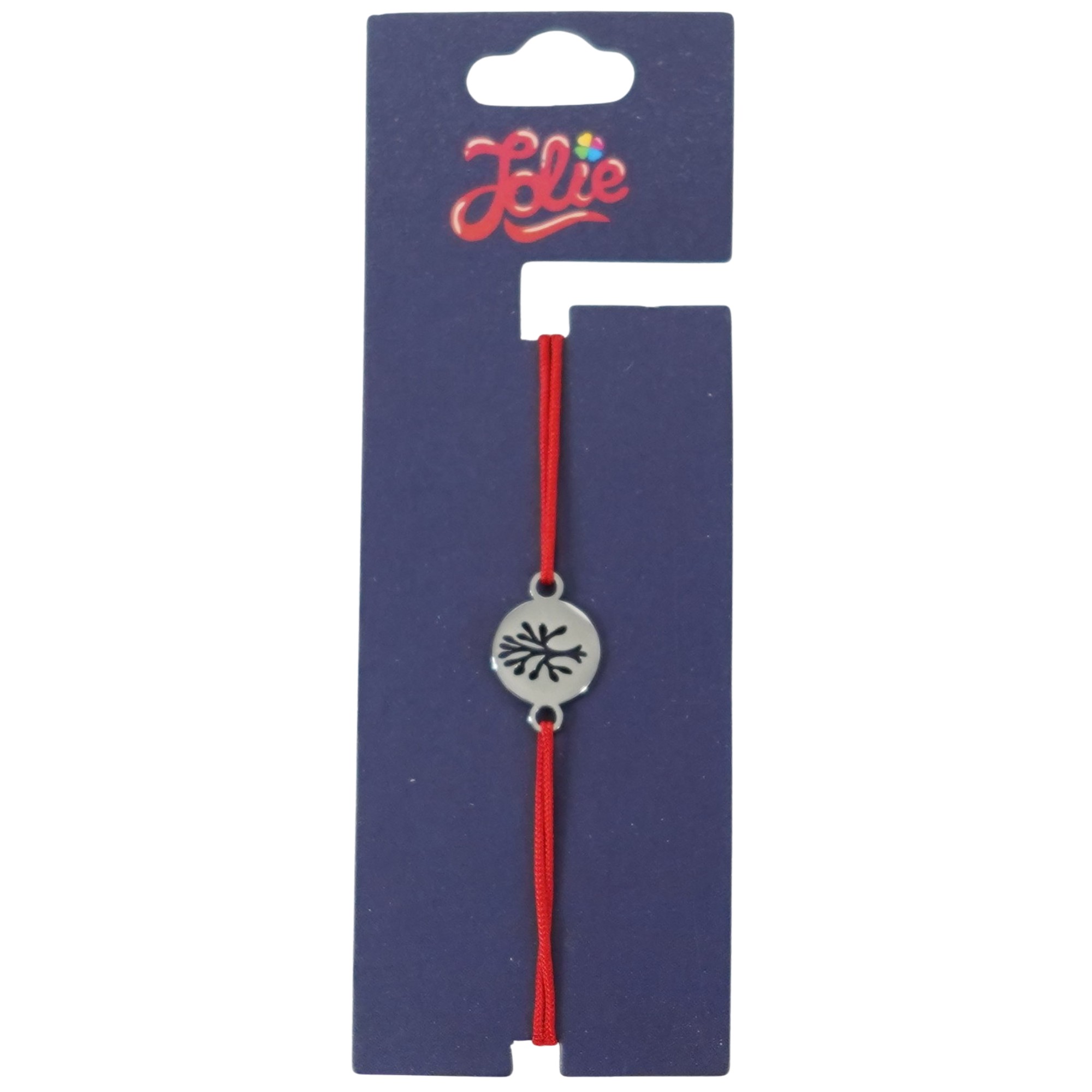 Martisor Bratara din Inox pentru Copii, Jolie, Textil si Inox, Snur Rosu, Model Banut, Argintiu