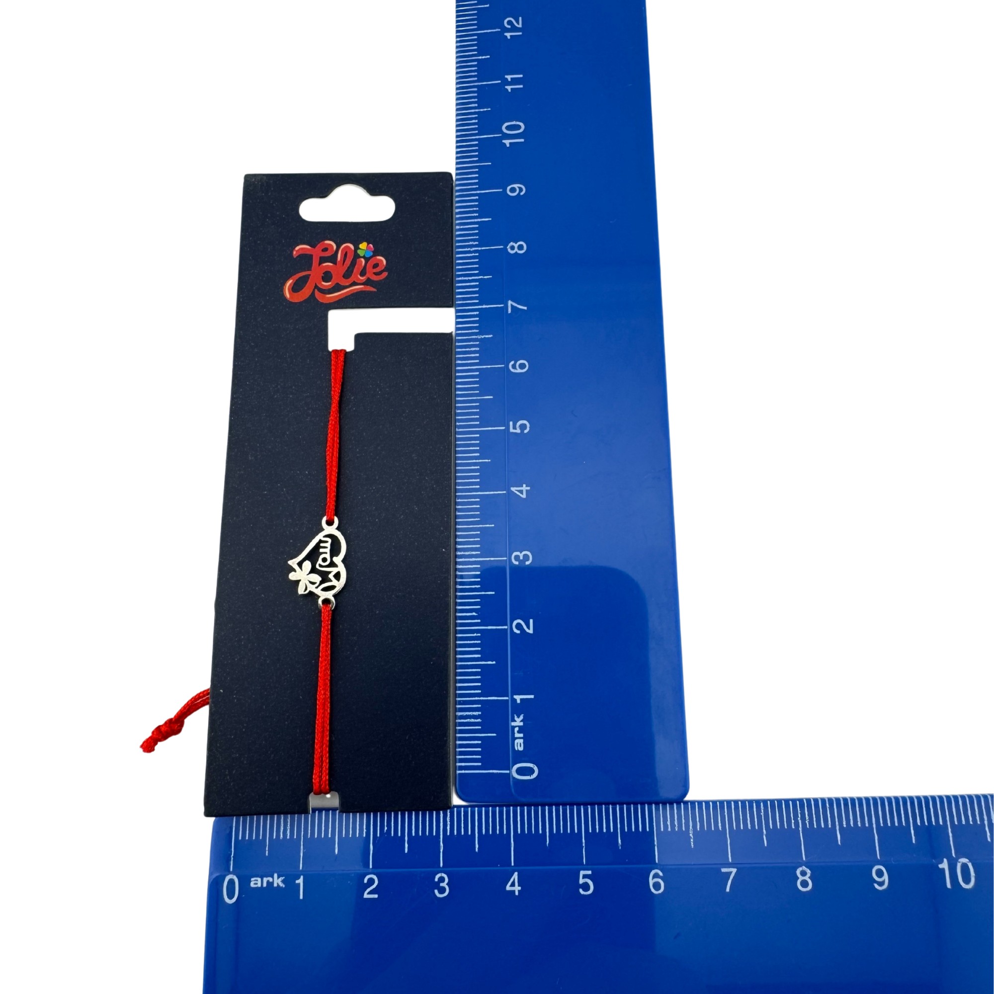 Martisor Bratara din Inox pentru Copii, Jolie, Textil si Inox, Snur Rosu, Model Inima Mama, Argintiu