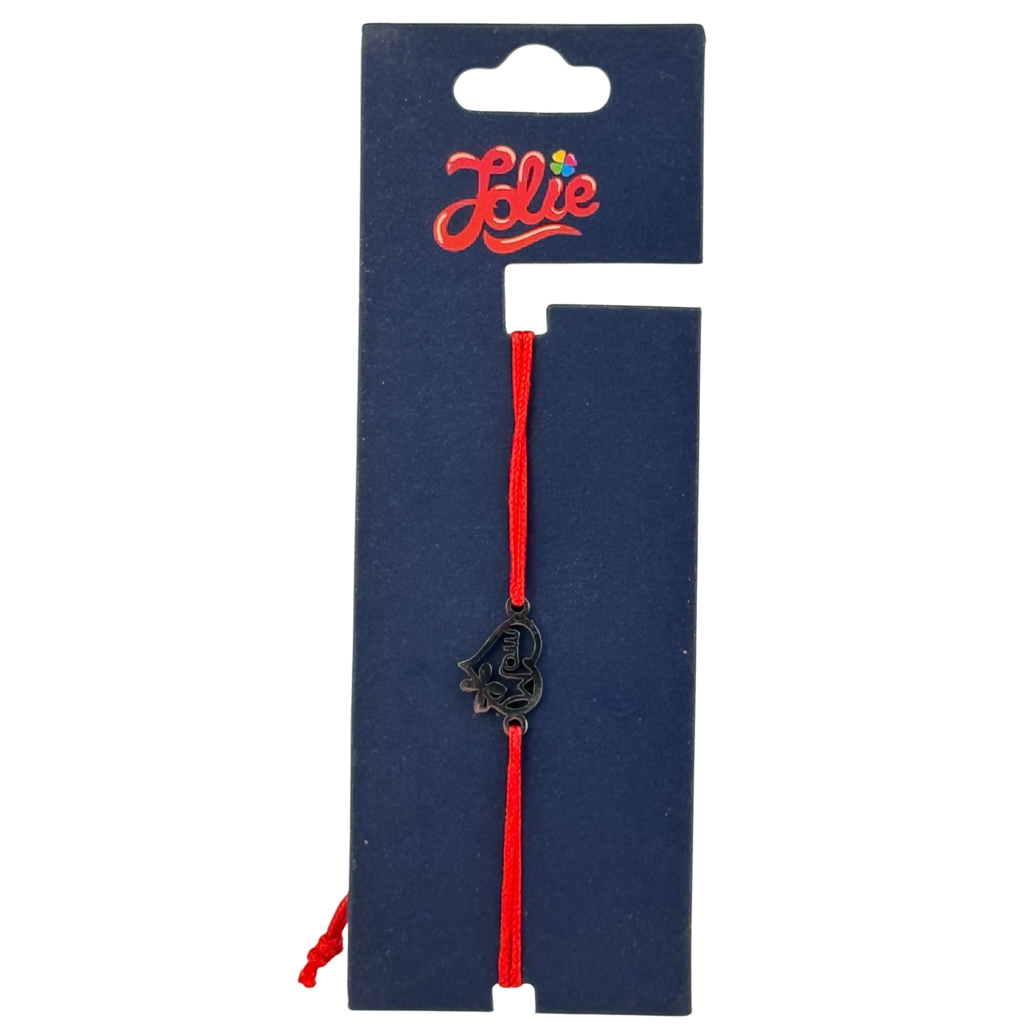 Martisor Bratara din Inox pentru Copii, Jolie, Textil si Inox, Snur Rosu, Model Inima Mama, Argintiu