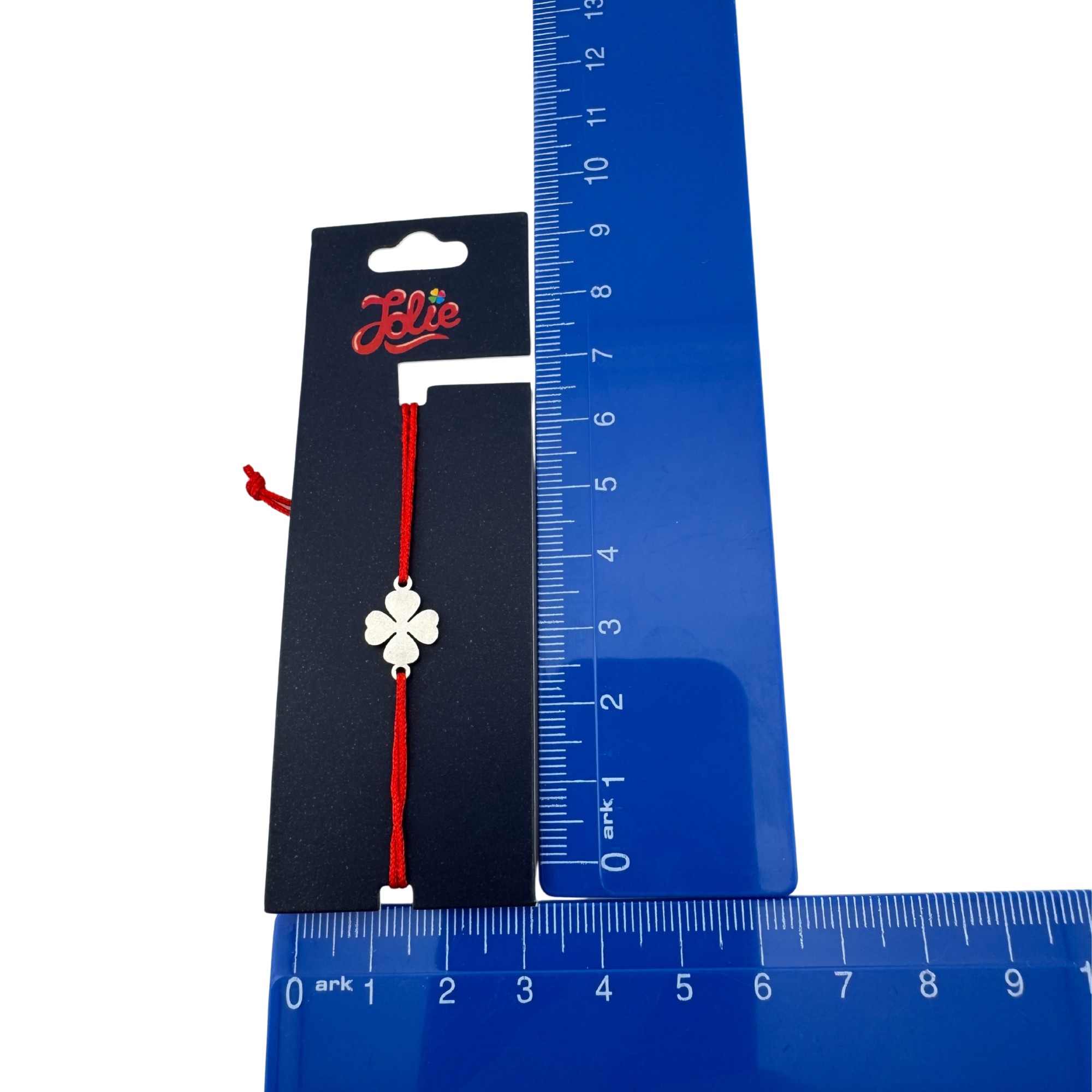 Martisor Bratara din Inox pentru Copii, Jolie, Textil si Inox, Snur Rosu, Model Trifoi cu Patru Foi, Argintiu