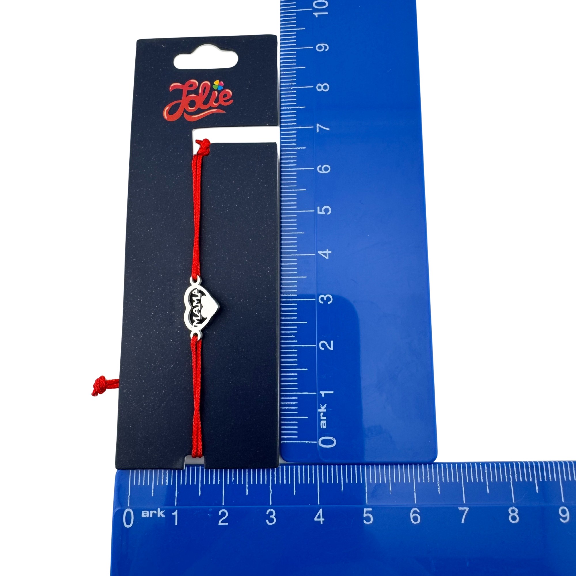 Martisor Bratara din Inox pentru Copii, Jolie, Textil si Inox, Snur Rosu, Model Mama, Argintiu