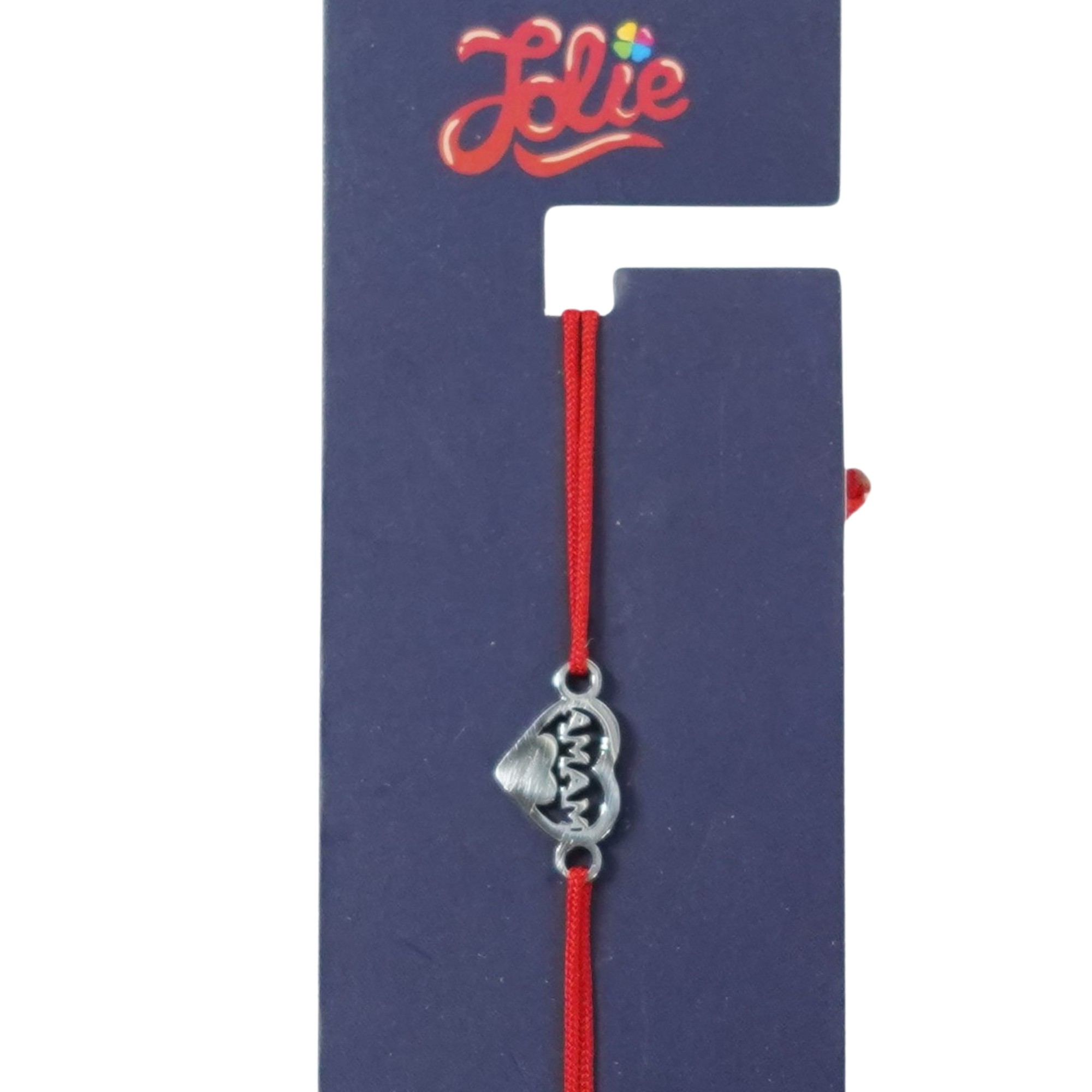 Martisor Bratara din Inox pentru Copii, Jolie, Textil si Inox, Snur Rosu, Model Mama, Argintiu