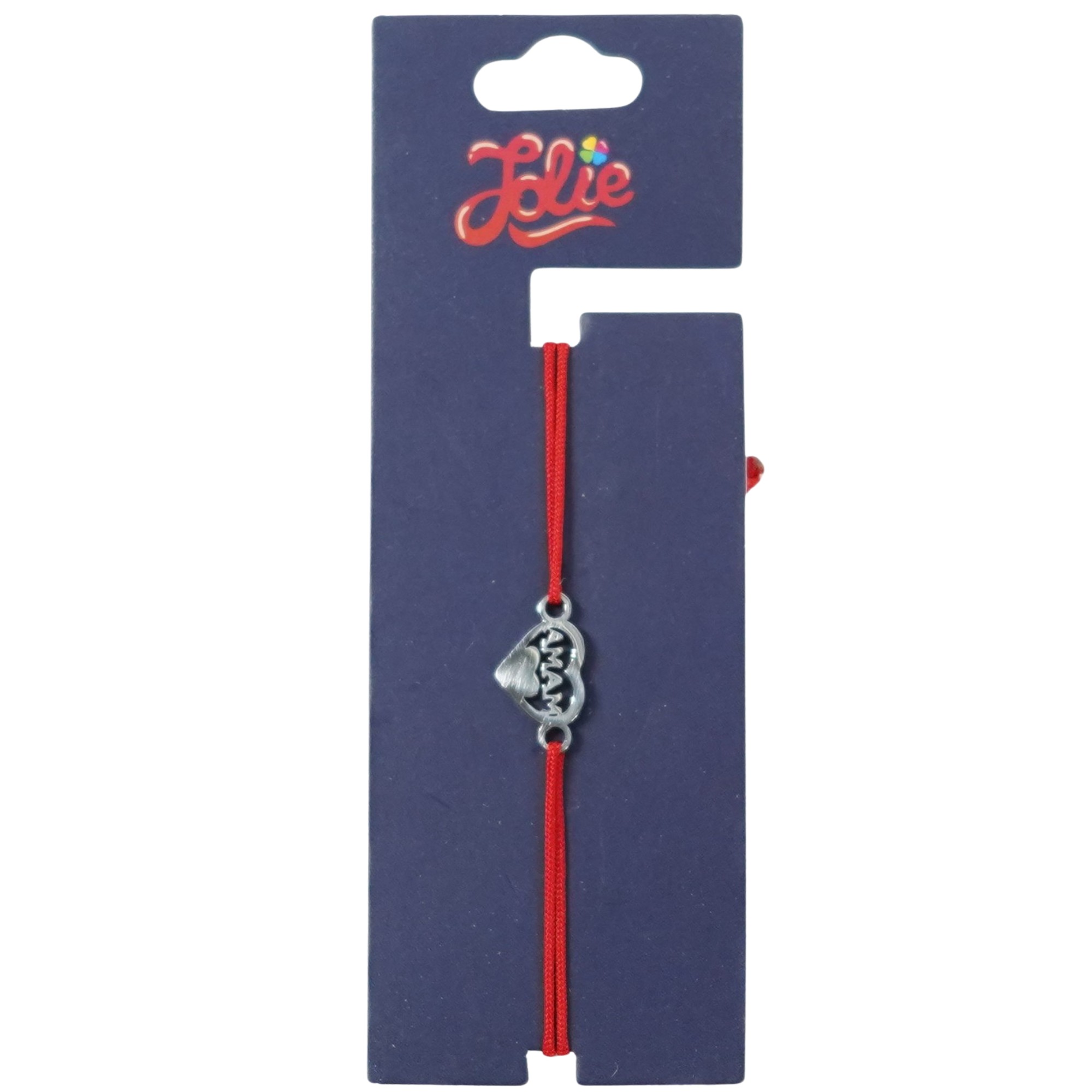 Martisor Bratara din Inox pentru Copii, Jolie, Textil si Inox, Snur Rosu, Model Mama, Argintiu