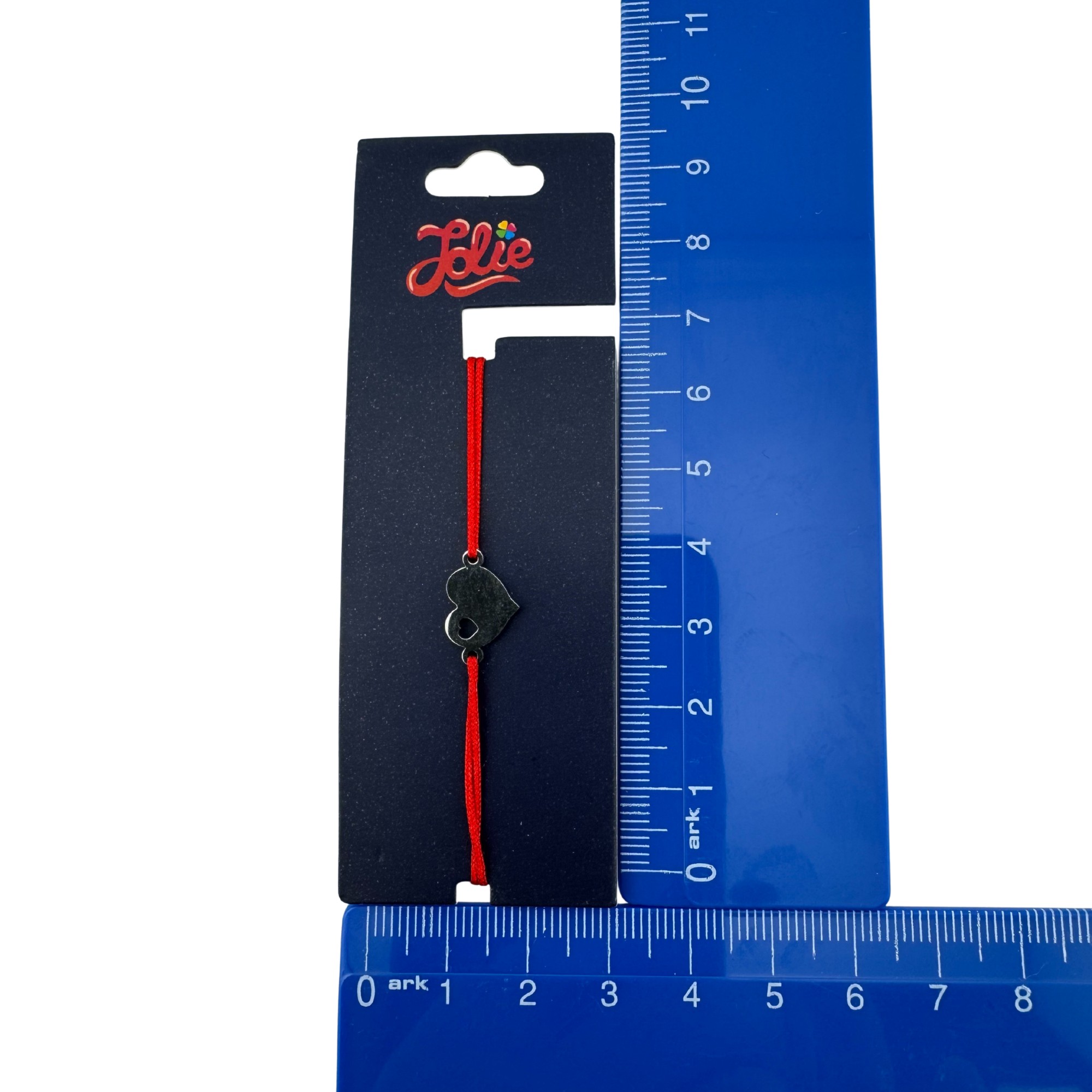 Martisor Bratara din Inox pentru Copii, Jolie, Textil si Inox, Snur Rosu, Model Inimioare, Argintiu