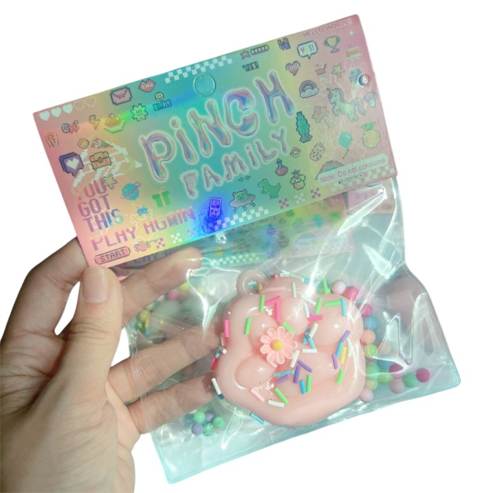 Jucarie Antistres Squishy, Flippy, cu Revenire Lenta, Squeeze Pinch Family Model Labuta de Pisica, 6x6 cm, 45g, Ambalaj Transparent, Roz
