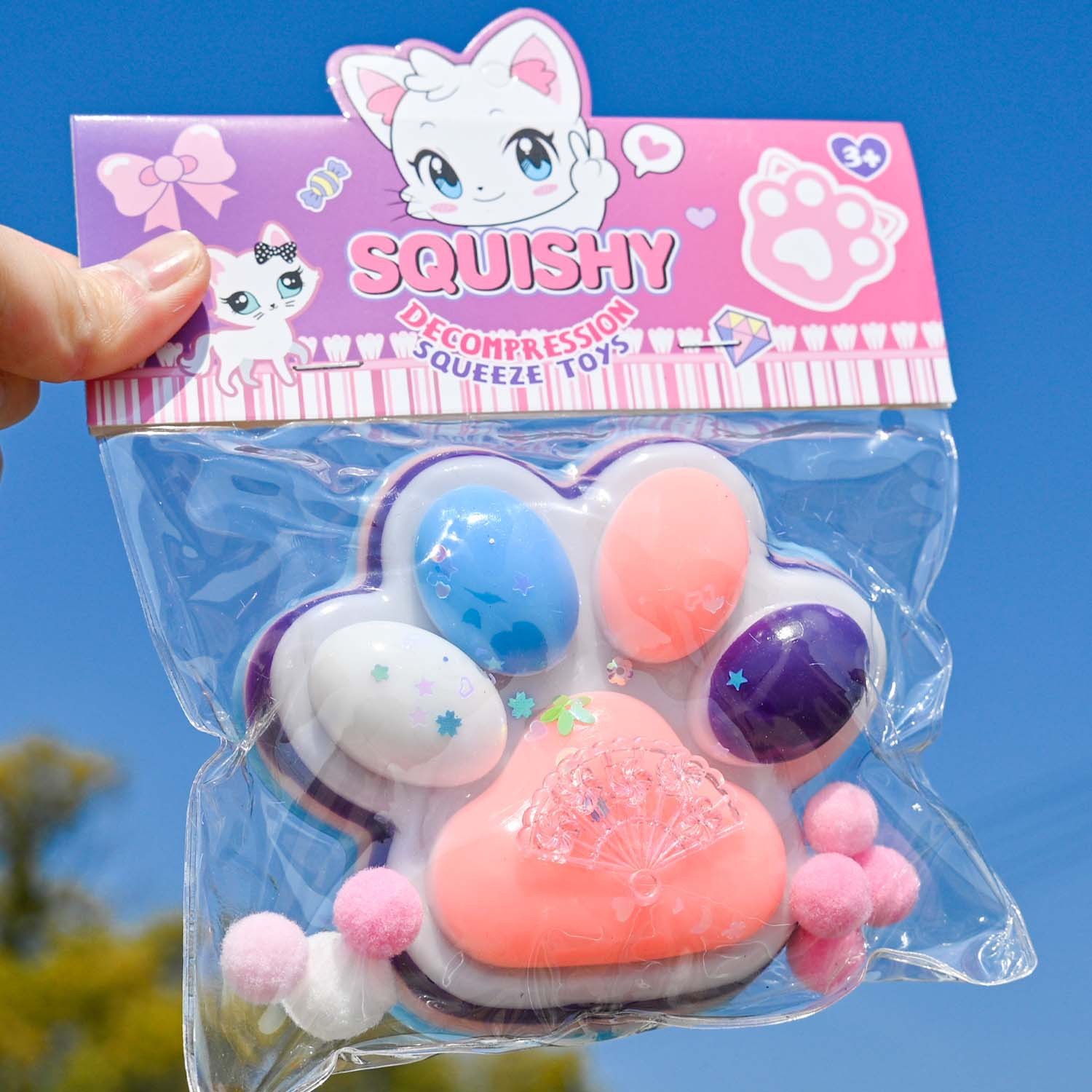Jucarie Antistres Squishy, Flippy, cu Revenire Lenta, Squeeze Toys, Model Cat Paw, 12.5x10.5 cm, 220g, +3 Ani, din TPR, Model 1, Multicolor