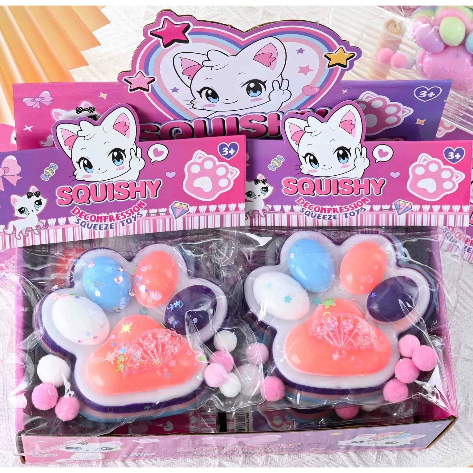 Jucarie Antistres Squishy, Flippy, cu Revenire Lenta, Squeeze Toys, Model Cat Paw, 12.5x10.5 cm, 220g, +3 Ani, din TPR, Model 1, Multicolor
