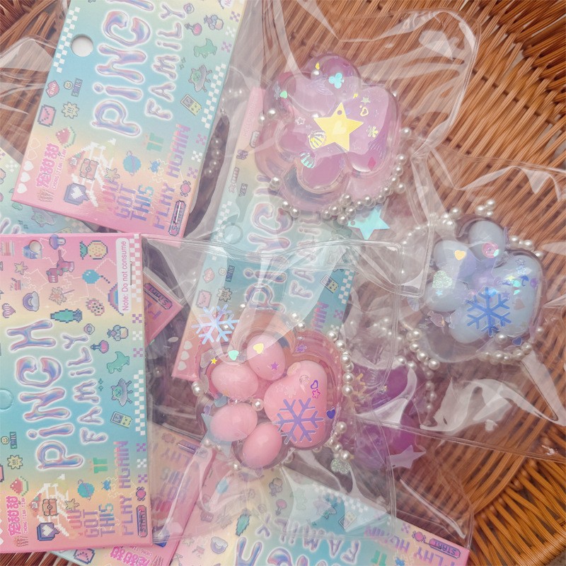 Jucarie Antistres Squishy, Flippy, cu Revenire Lenta, Squeeze Pinch Family, Model Cat Paw, Model cu Perlute, Ambalaj Transparent, Multicolor