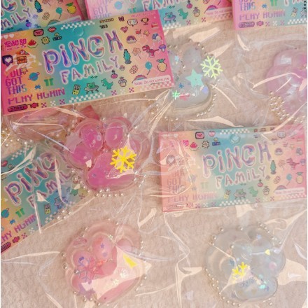 Jucarie Antistres Squishy, Flippy, cu Revenire Lenta, Squeeze Pinch Family, Model Cat Paw, Model cu Perlute, Ambalaj Transparent, Multicolor