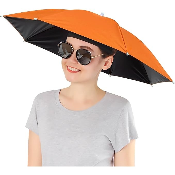 Umbrela de Cap, Flippy, Diametru 69 cm, Banda Elastica de Cap, Protectie UV/Ploaie, Portocaliu