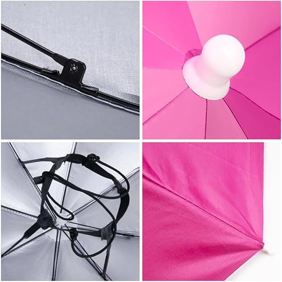 Umbrela de Cap, Flippy, Diametru 69 cm, Banda Elastica de Cap, Protectie UV/Ploaie, Fucsia