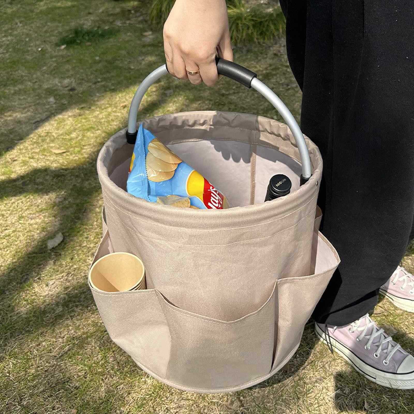 Geanta Cos pentru Scule de 17L, Flippy, Buzunare Exterioare, Cos de Picnic Portabil, Cos pentru Plaja, Cos pentru Curatenie, din Material Oxford 600 D, 28 x 28 x 28 cm, Verde
