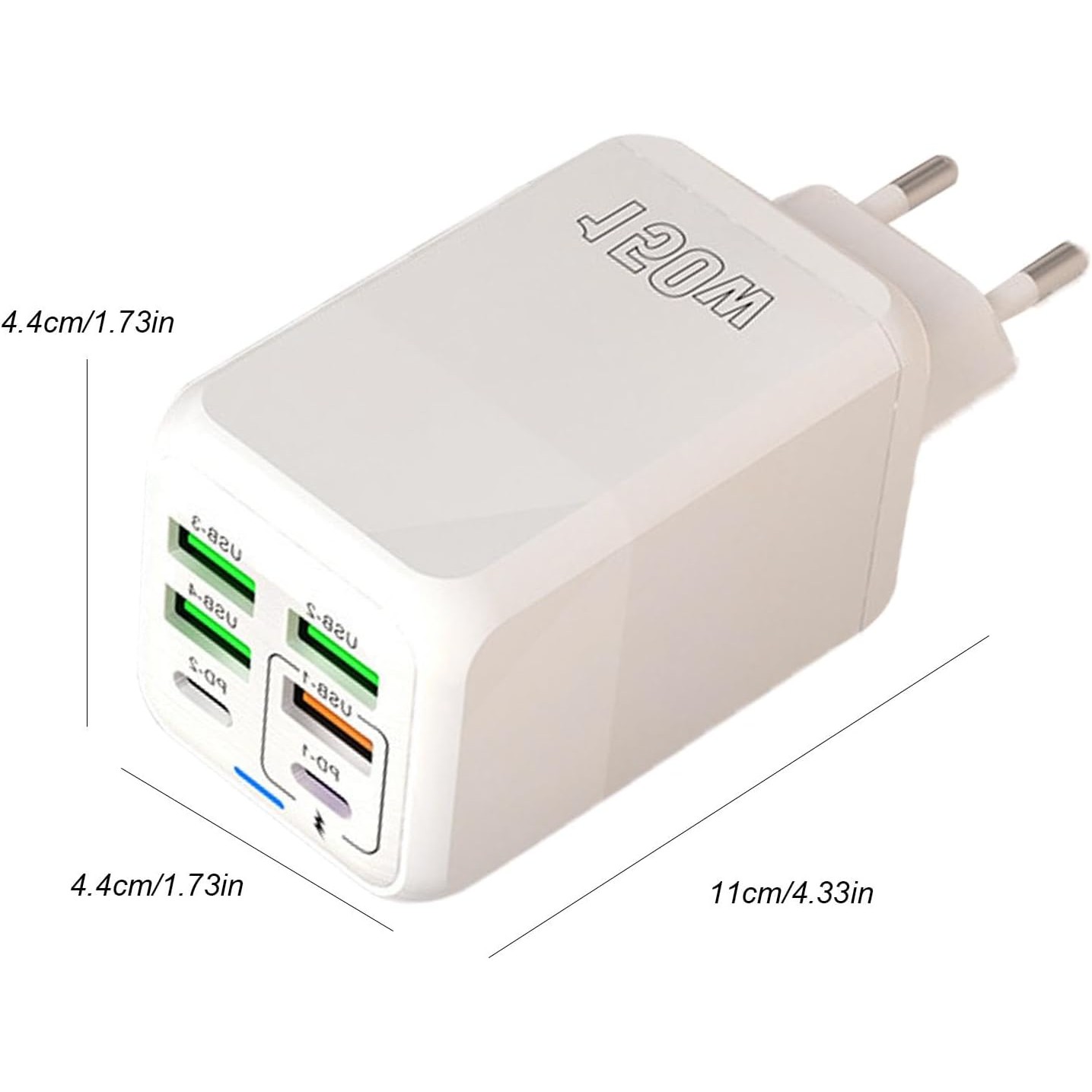 Incarcator Multifunctional, Flippy®, 6 Porturi (2 x PD Type C + 4 USB), 150 W, 5V, 2.4A, Incarcare Rapida, 4.4 x 4.4 x 11 cm, Alb