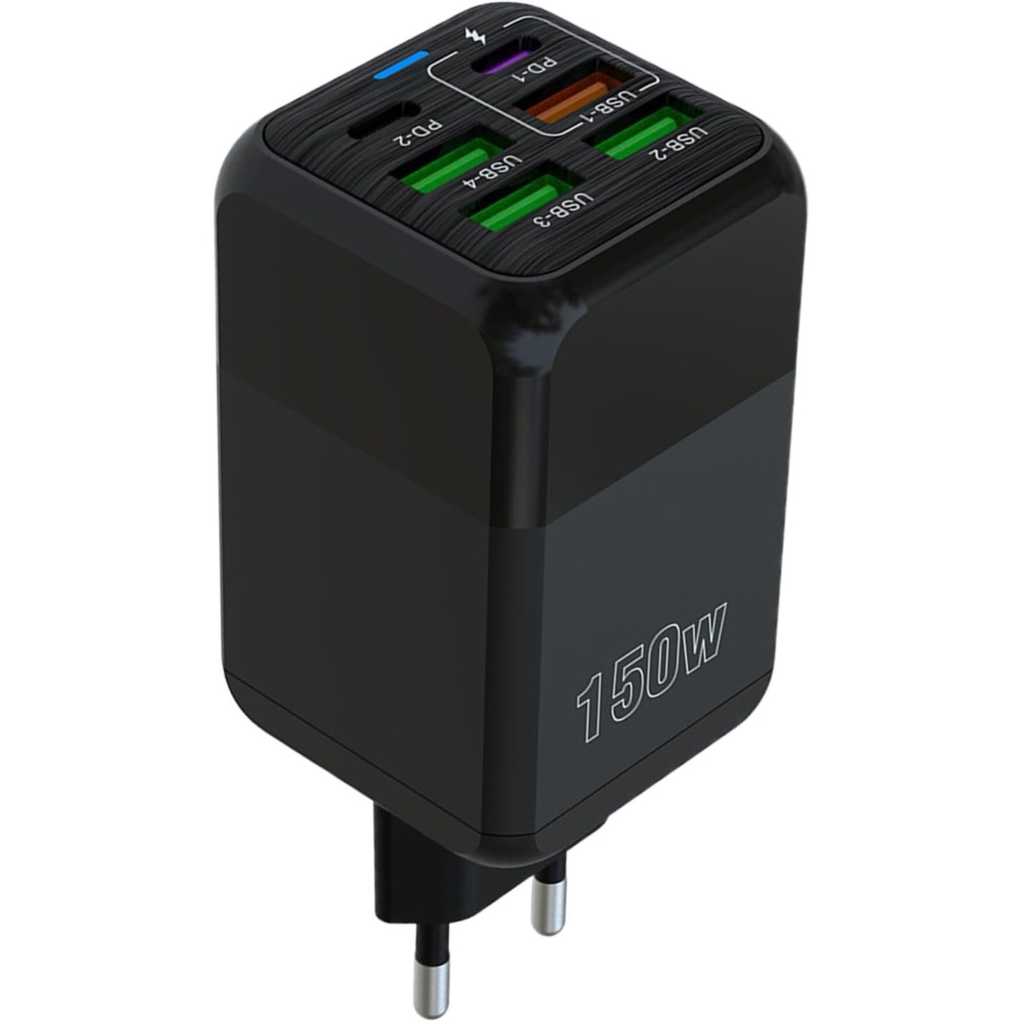 Incarcator Multifunctional, Flippy®, 6 Porturi (2 x PD Type C + 4 USB), 150 W, 5V, 2.4A, Incarcare Rapida, 4.4 x 4.4 x 11 cm, Negru