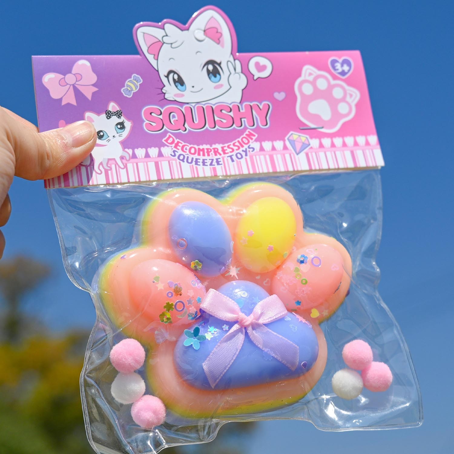 Jucarie Antistres Squishy, Flippy, cu Revenire Lenta, Squeeze Toys, Model Cat Paw, 12.5x10.5 cm, 220g, +3 Ani, din TPR, Model 3, Multicolor
