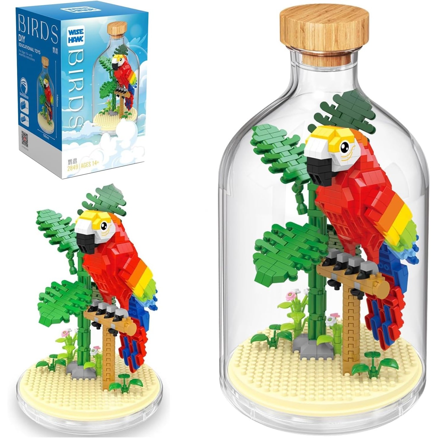 Set de Construit in Sticla, Flippy, 483 Piese, din Plastic, +14 Ani, 10 x 19.6 cm, Model Papagal, Multicolor