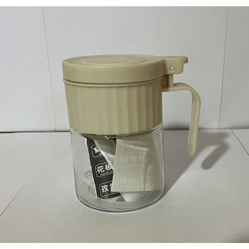 Recipient Condimente, Flippy, din Stilca, 180 ml, cu Maner si Lingurita, 10.6 x 7 x 7 cm, Capac Mat, Alb