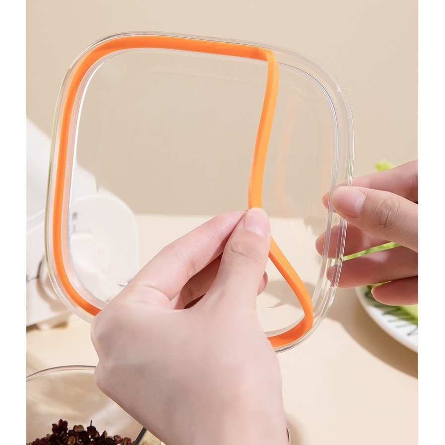 Cutie Depozitare Alimente, Flippy, din Plastic/Silicon, 20 x 10 x 10 cm, 5 Compartimente, Alb/Portocaliu