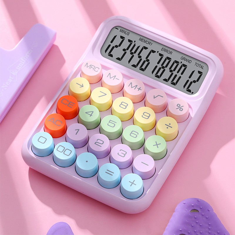 Calculator Electronic pentru Copii, Flippy, Calculator Dragut pentru Scoala Primara, Ecran mare 12 digits si Tastatura Mecania, 16 x 11 x 2 cm, Roz