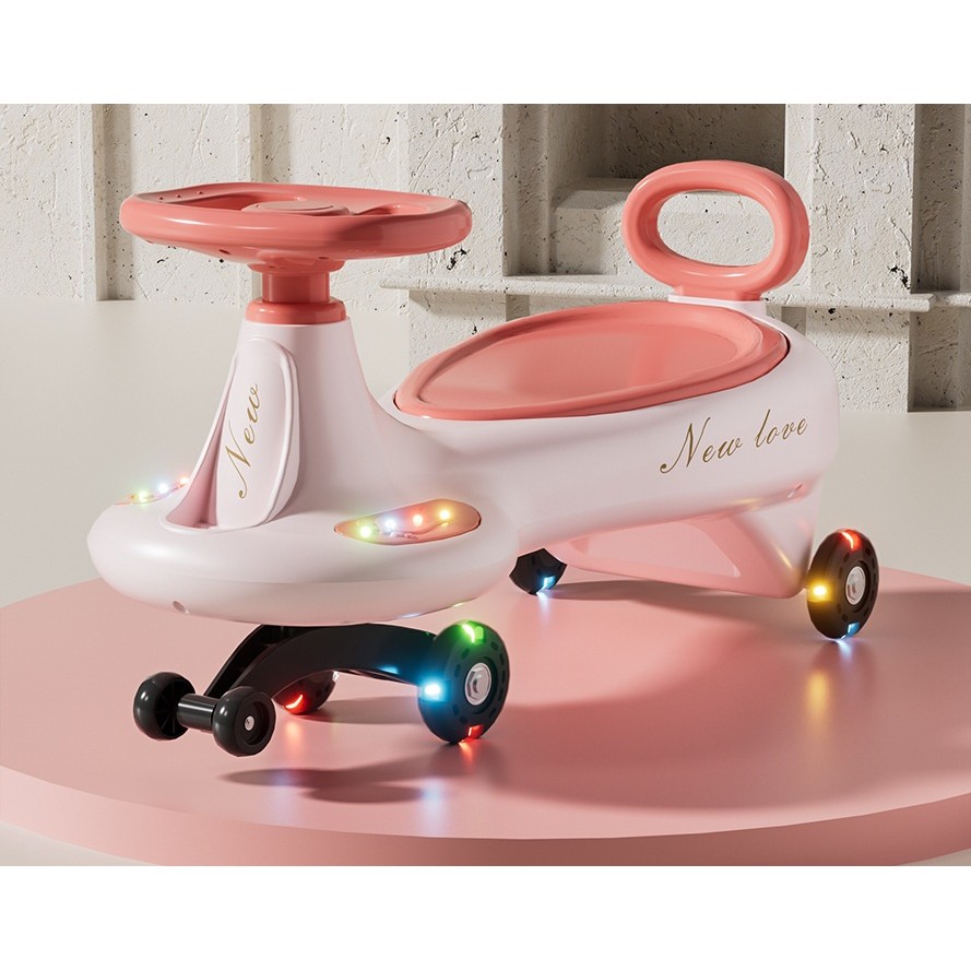 Masinuta, Flippy, 1-8 Ani, Rotire 360 Grade, Anti-rasturnare, Roti Silentioase, Impingere, Bluetooth, 66 x 32 x 37 cm, Roz