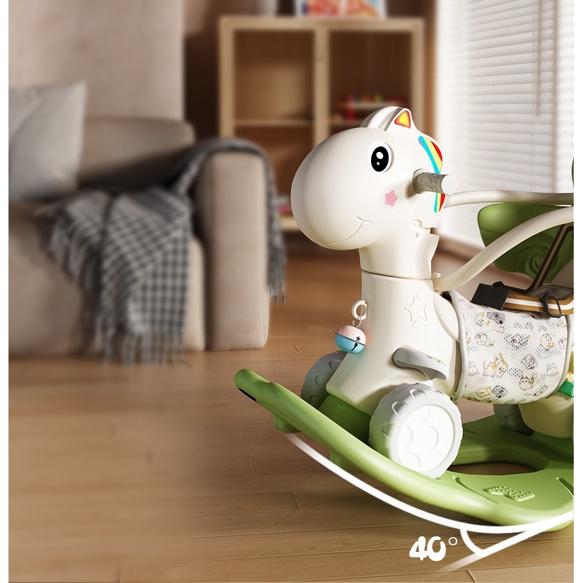 Balansoar pentru Copii, Flippy, 3in1, cu Spatar si Bara de Siguranta, Maner cu Cos de Basket, Tava de Masa, Roti Luminoase, 80 x 43 x 83 cm, din Plastic, + 3 Ani, Verde