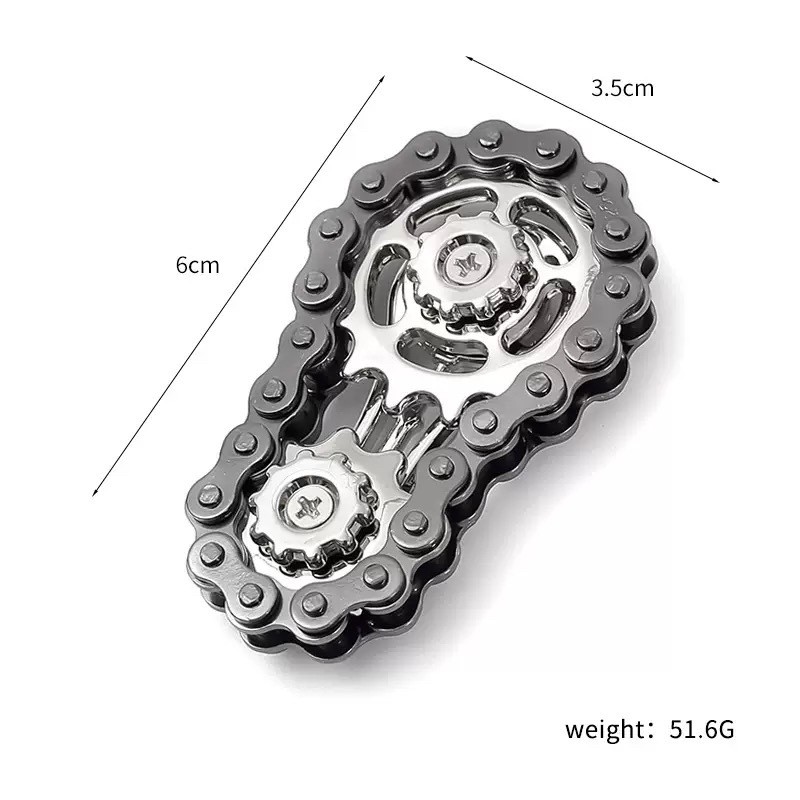 Jucarie Fidget Spinner Premium Anti Stres, Flippy, Giroscop din Aliaj, Jucarie din Metal de decompresie, forma Lant de Angrenaj de Bicicleta, 6 x 3.5 cm, Negru