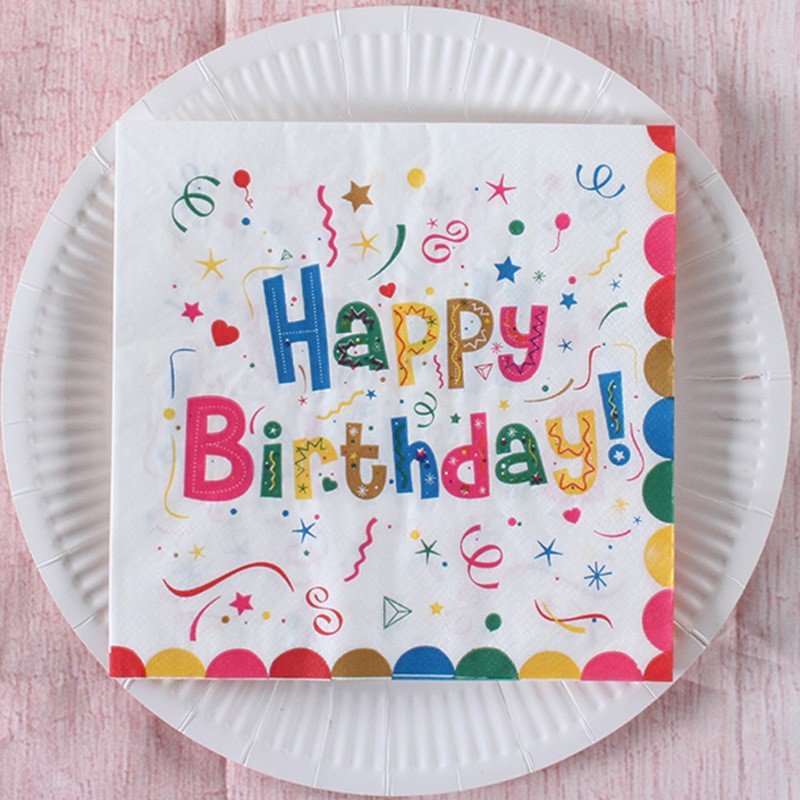 Servetele de Masa, Flippy, Servetele de masa Tematice Happy Birthday, Set 20 buc, din Hartie, 33 x 33 cm, Alb Multicolor