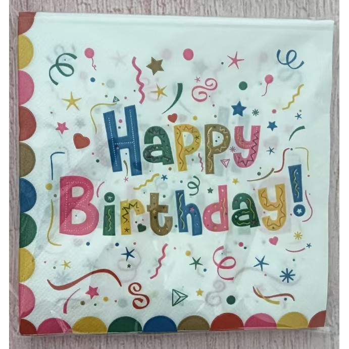 Servetele de Masa, Flippy, Servetele de masa Tematice Happy Birthday, Set 20 buc, din Hartie, 33 x 33 cm, Alb Multicolor