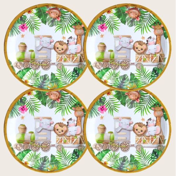 Farfurii Cartonate pentru Petreceri, Flippy, Farfurii Cartonate de unica Folosinta pentru Zile de Nastere, Model Safari cu Animale, set 10 buc, Diametru 18 cm, Multicolor