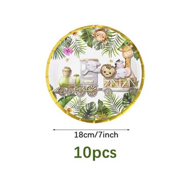 Farfurii Cartonate pentru Petreceri, Flippy, Farfurii Cartonate de unica Folosinta pentru Zile de Nastere, Model Safari cu Animale, set 10 buc, Diametru 18 cm, Multicolor